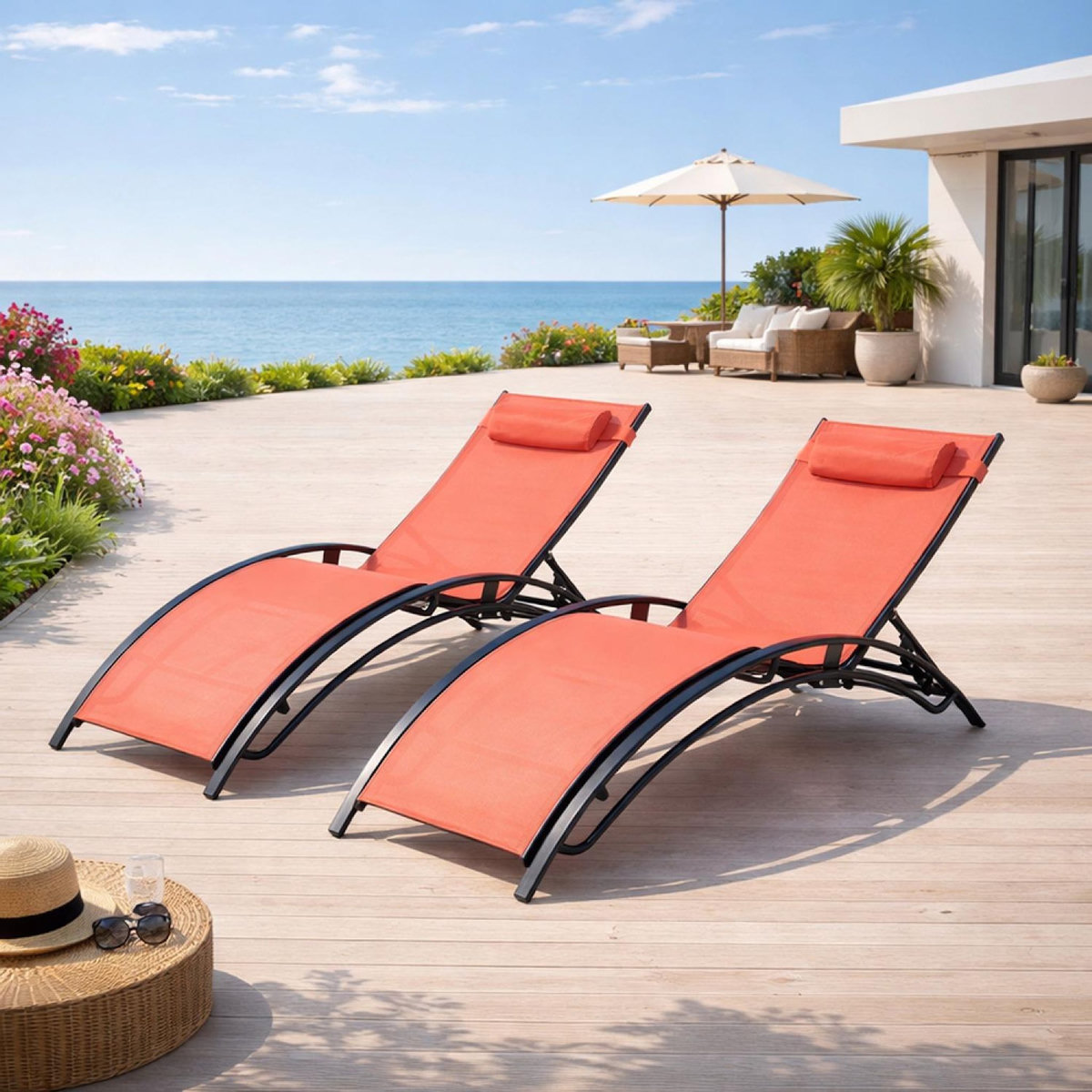 CONCEPT USINE Lot de 2 transats ajustables noir et terracota CALI