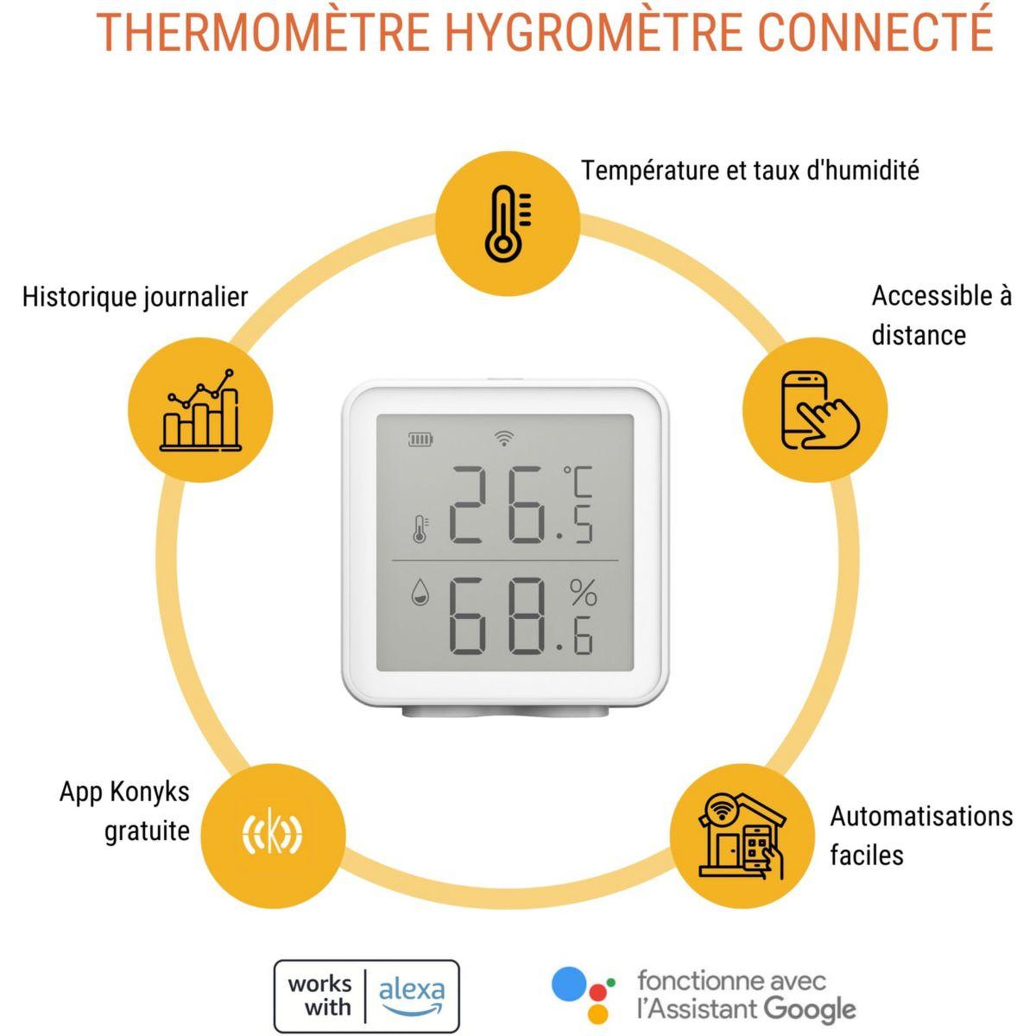 Voir la diapositive 3 : KONYKS Thermomètre connecté Termo Hygro