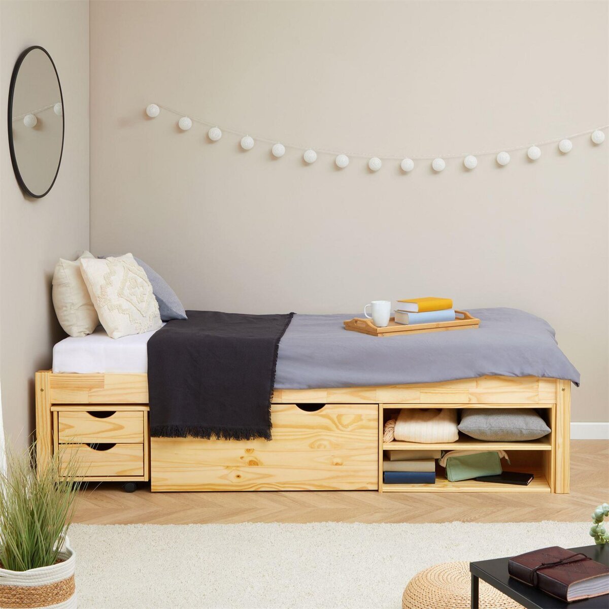 IDIMEX Lit fonctionnel SABRINA 90x190 cm, en pin massif