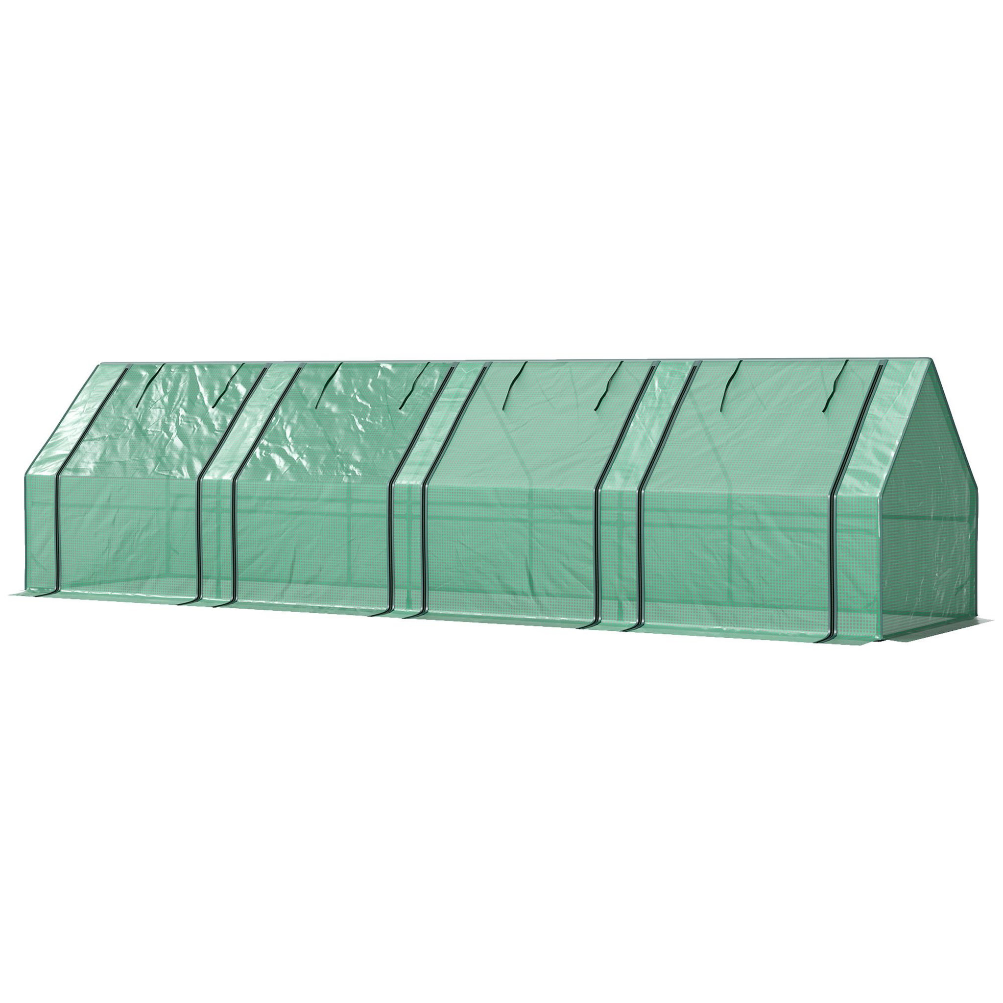Voir la diapositive 5 : OUTSUNNY Mini serre tunnel de jardin - 4 fenêtres avec zip enroulables - acier pe 140 g/m² anti-uv - 360x90x90cm - vert