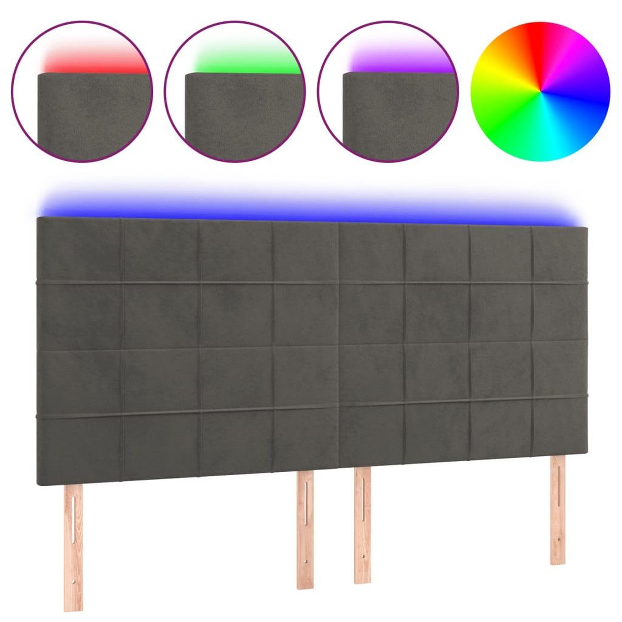Voir la diapositive 2 : VIDAXL Tete de lit a LED Gris fonce 180x5x118/128 cm Velours