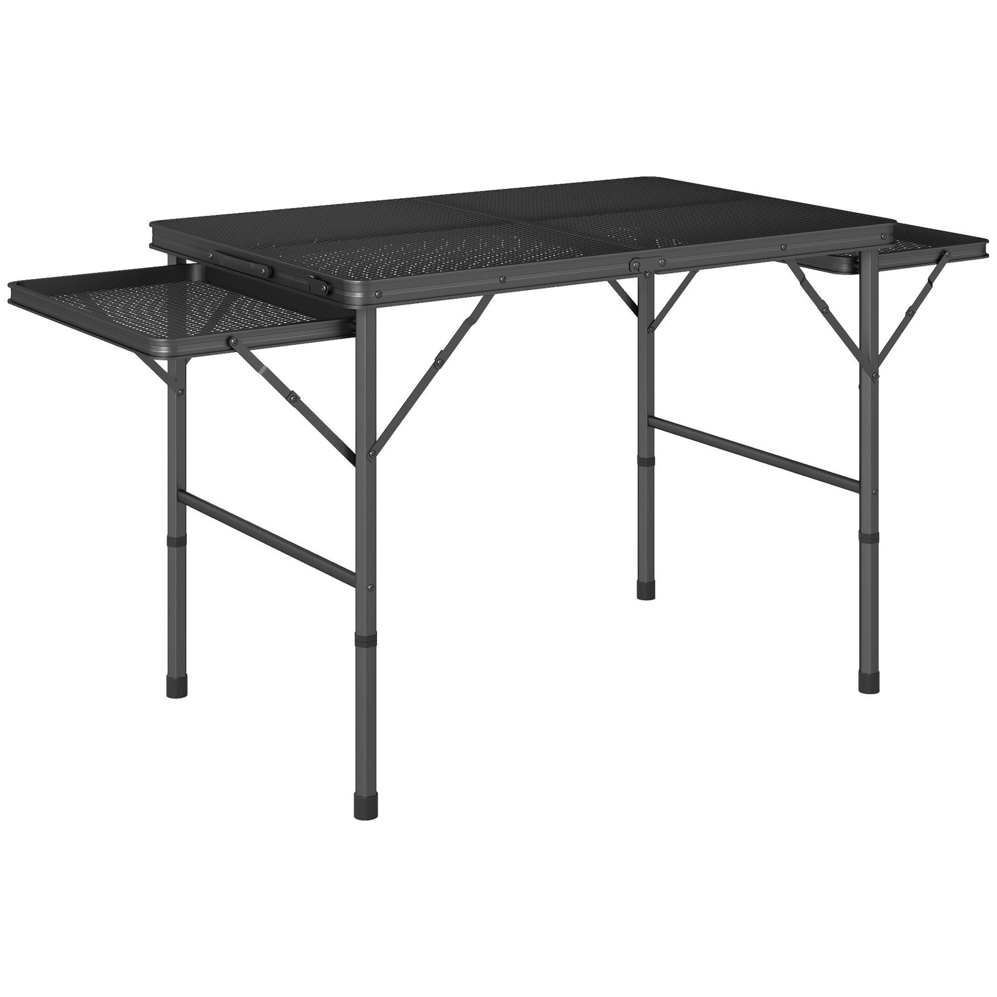 OUTSUNNY Table de camping pliante portable hauteur réglable 2 étagères piètement alu maille métal noir