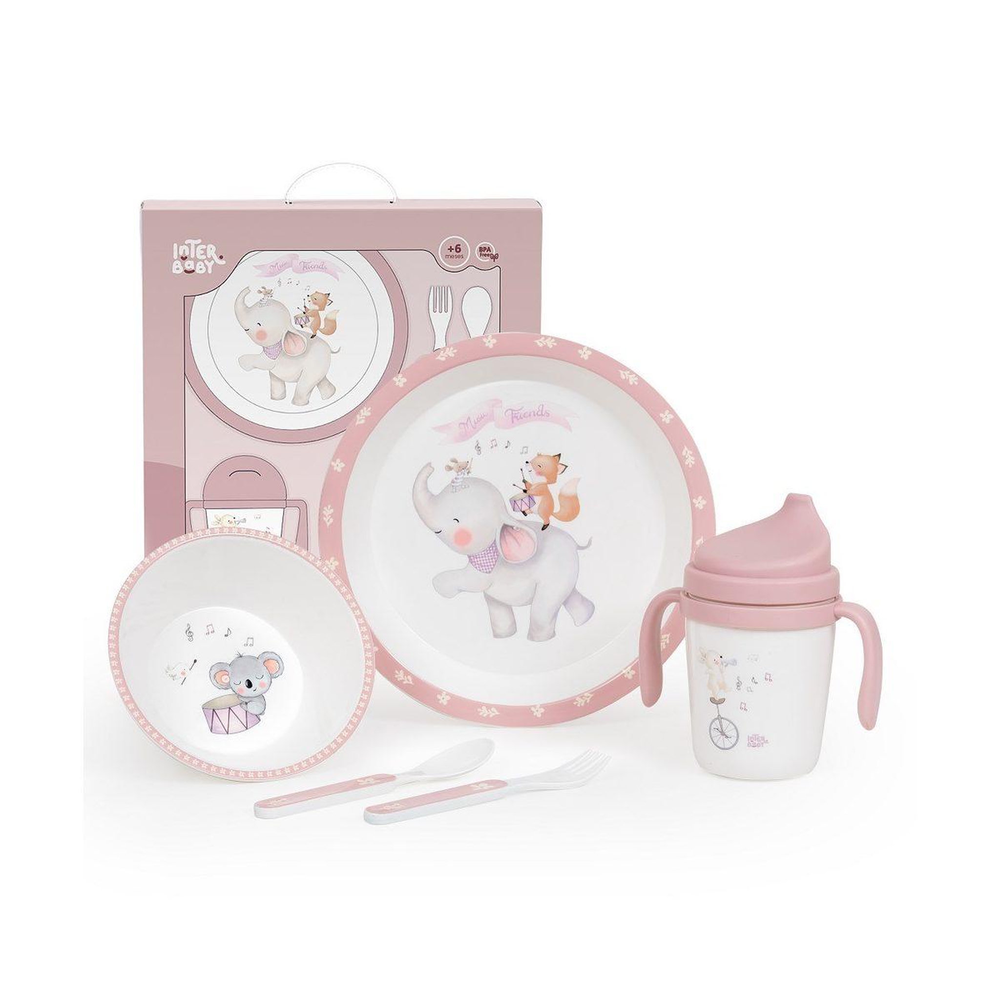 INTERBABY Set de vaisselle bébé  music 5 pièces - rose - repas