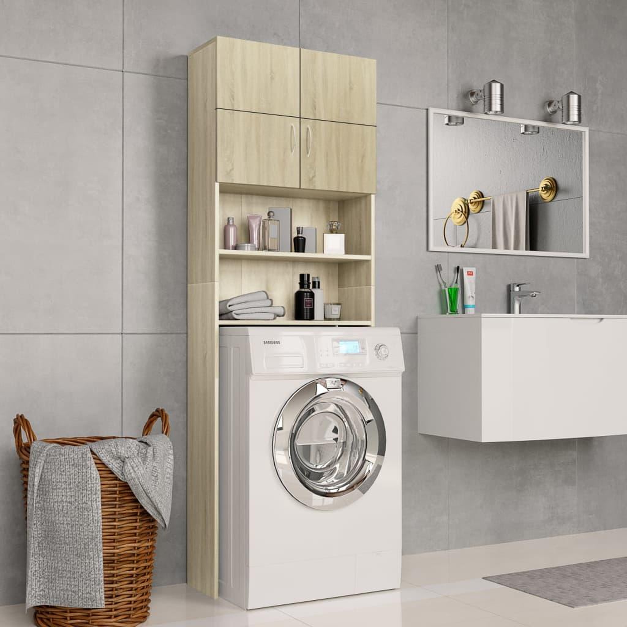 Voir la diapositive 1 : VIDAXL Meuble de machine a laver Chene Sonoma Bois d'ingenierie