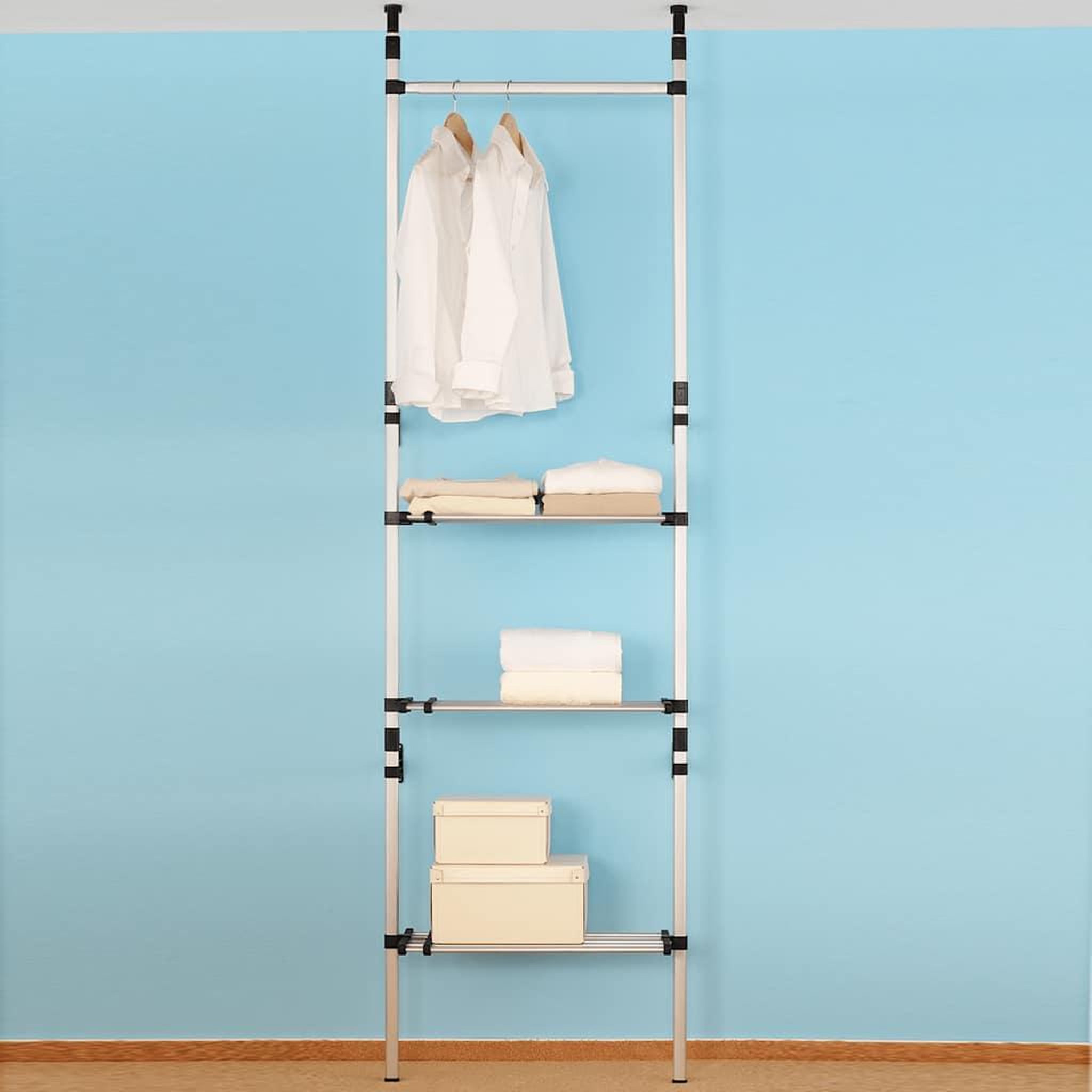 Voir la diapositive 4 : VIDAXL Systeme de garde-robe telescopique barres et etagere aluminium