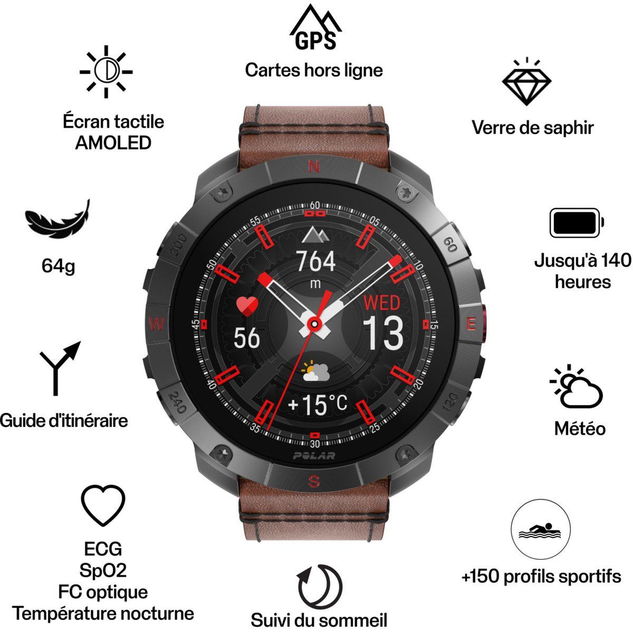 Voir la diapositive 2 : POLAR Montre sport GRIT X2 PRO Titan M-L