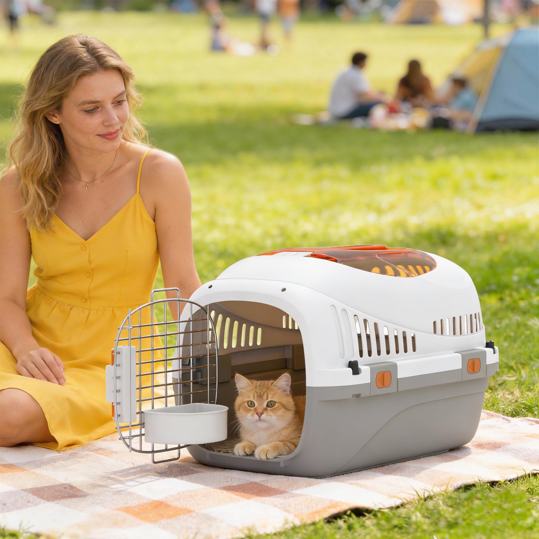 Voir la diapositive 6 : PAWHUT Caisse de transport chat et chien max. 4kg porte acier gamelle intégrée