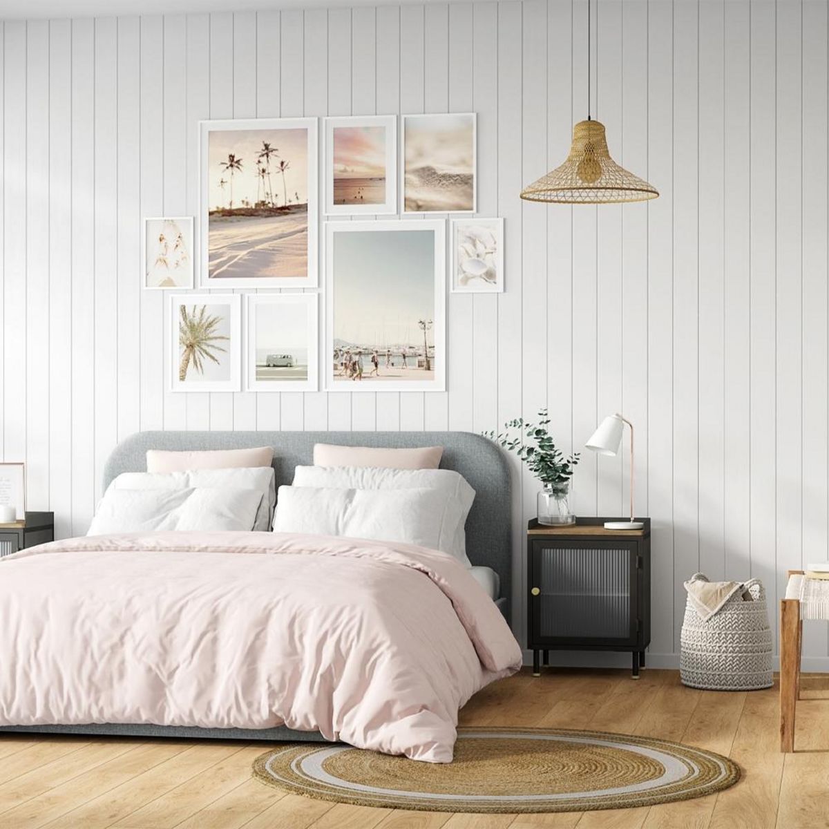 Rendez vous déco Lit double avec coffre 140x190 cm en tissu gris/beige - Tilly