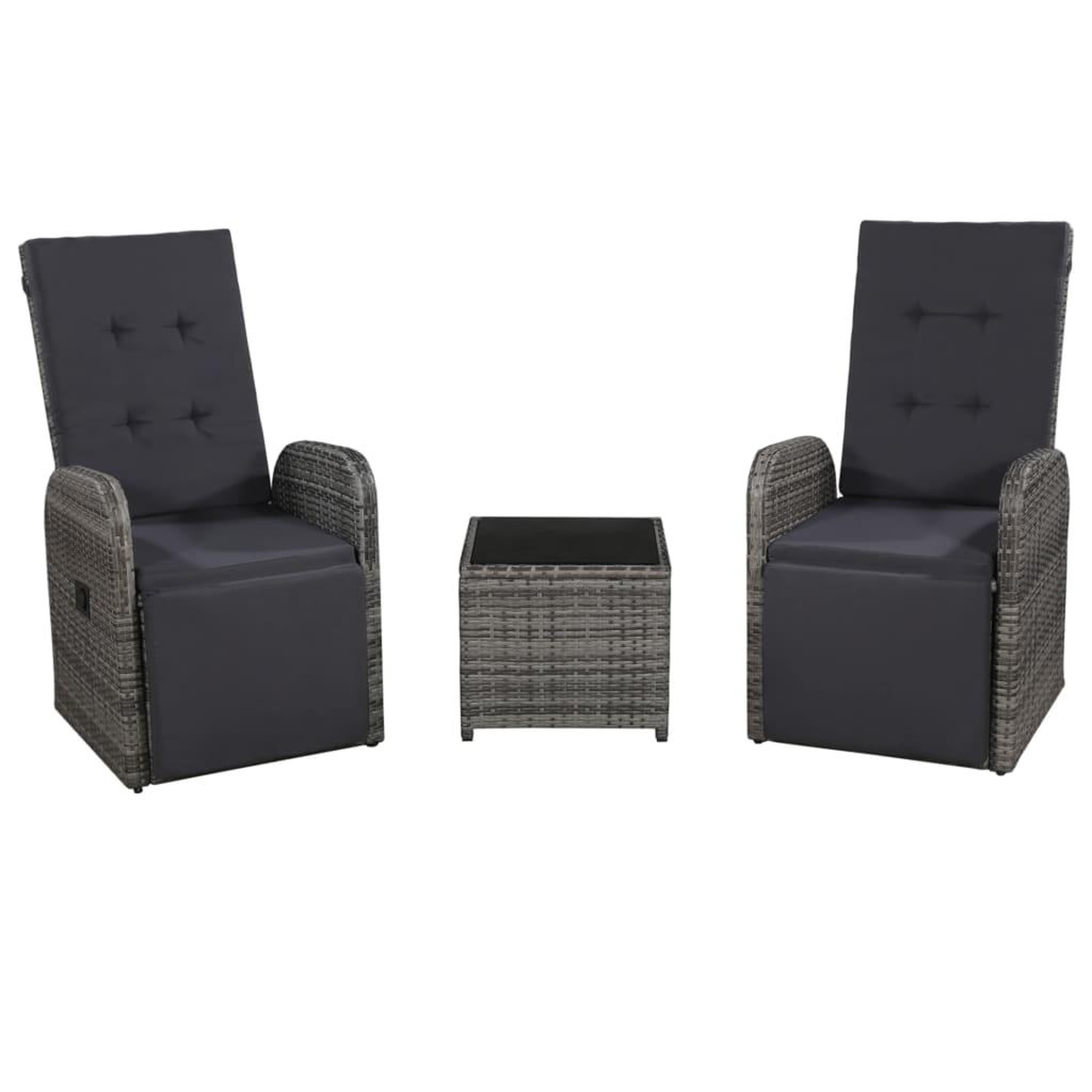 VIDAXL Ensemble de bistro 3 pcs avec coussins resine tressee gris