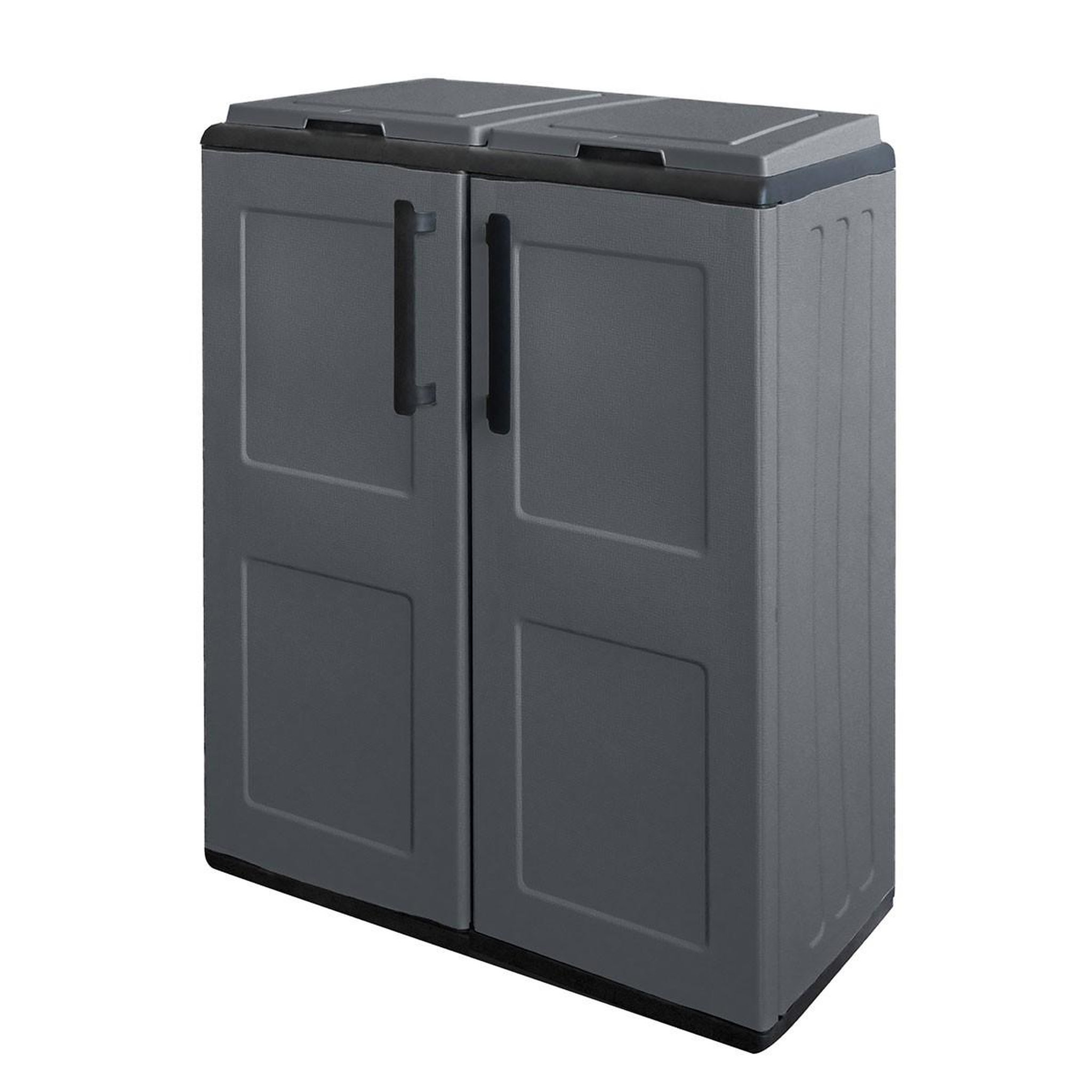 Voir la diapositive 3 : ART PLAST Cache poubelles de tri selectif 2 sacs meuble mi- hauteur dim 68 x 37 x 84cm 2 anneaux de support de sac 2 portes art plast