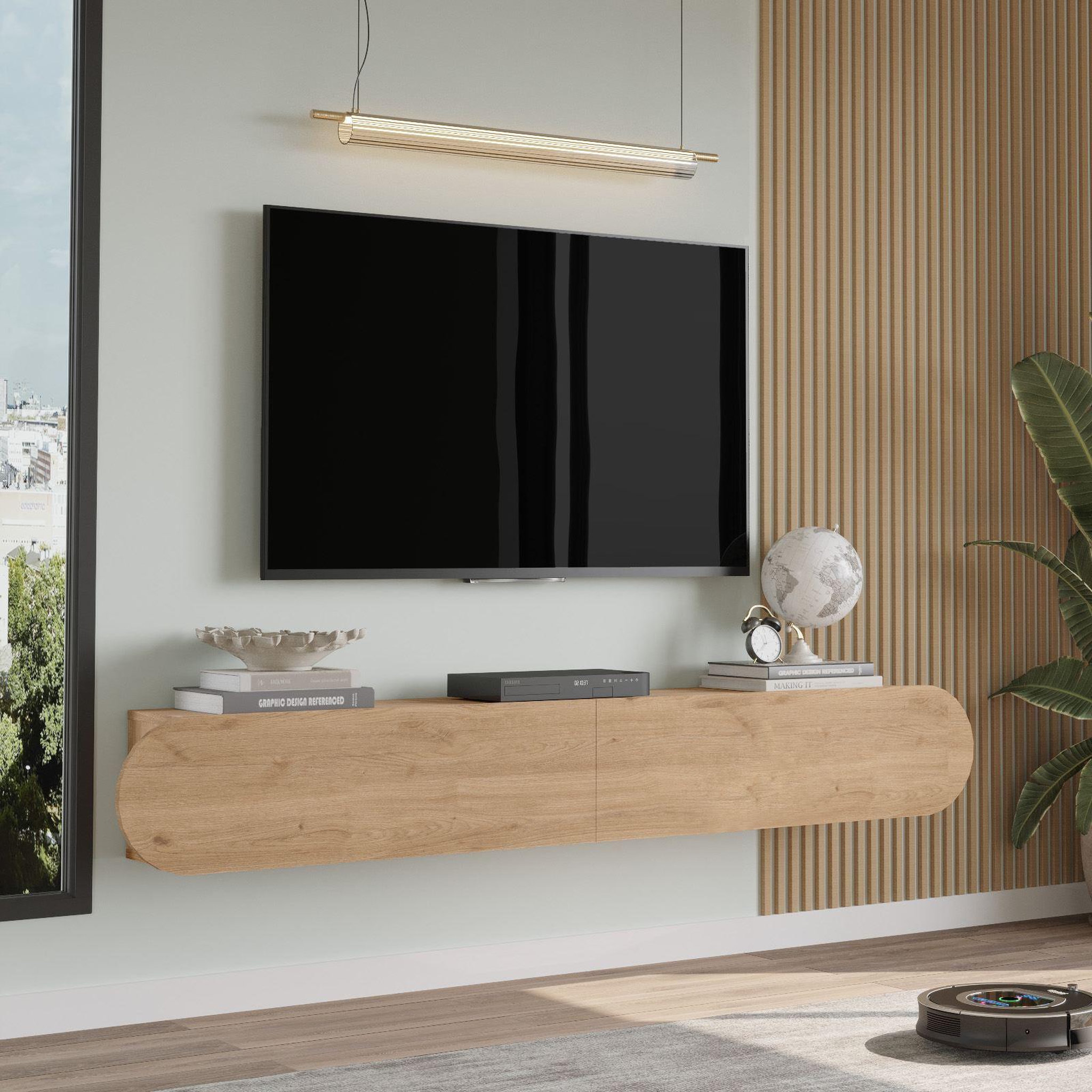 Voir la diapositive 3 : Habitat et Jardin Meuble tv en bois  lum1  - 180 x 31 x 29 cm - beige