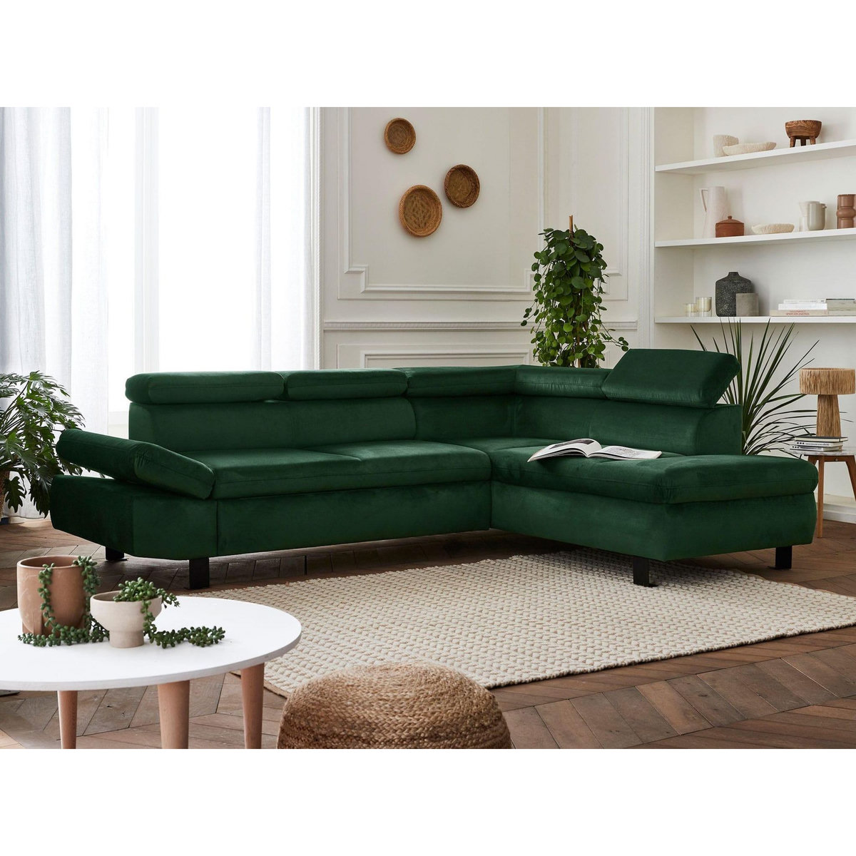 LISA DESIGN Nairobi - canapé d'angle convertible - en velours - 5 places - avec têtières - droit