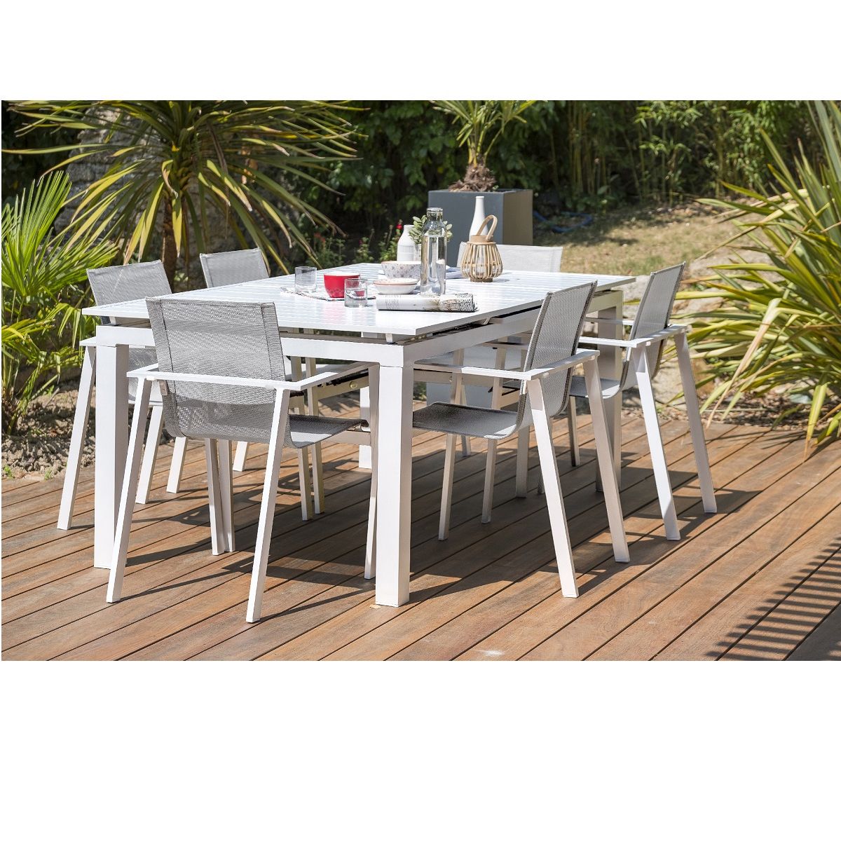 DCB GARDEN Table de jardin 240/300x100cm aluminium blanc MYKONOS