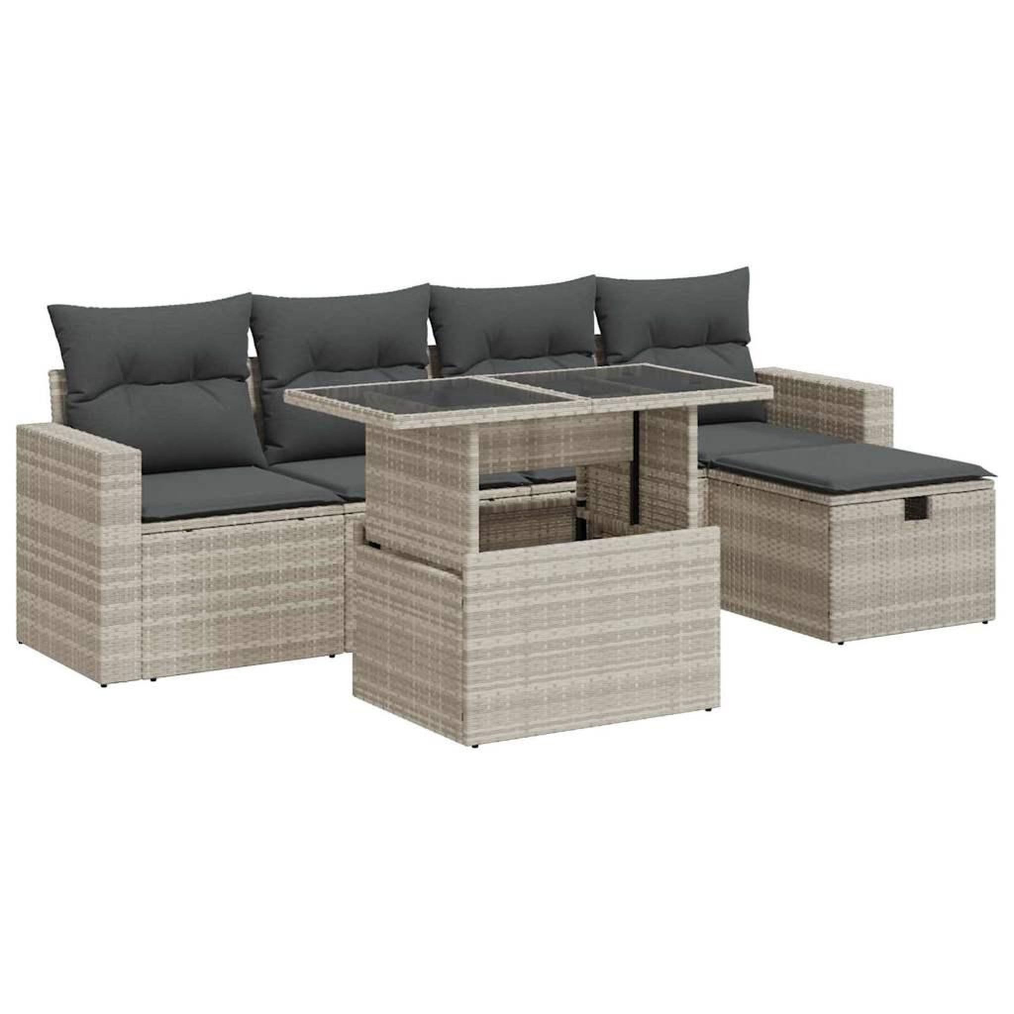 Voir la diapositive 2 : VIDAXL Salon de jardin 6 pcs avec coussins gris clair resine tressee