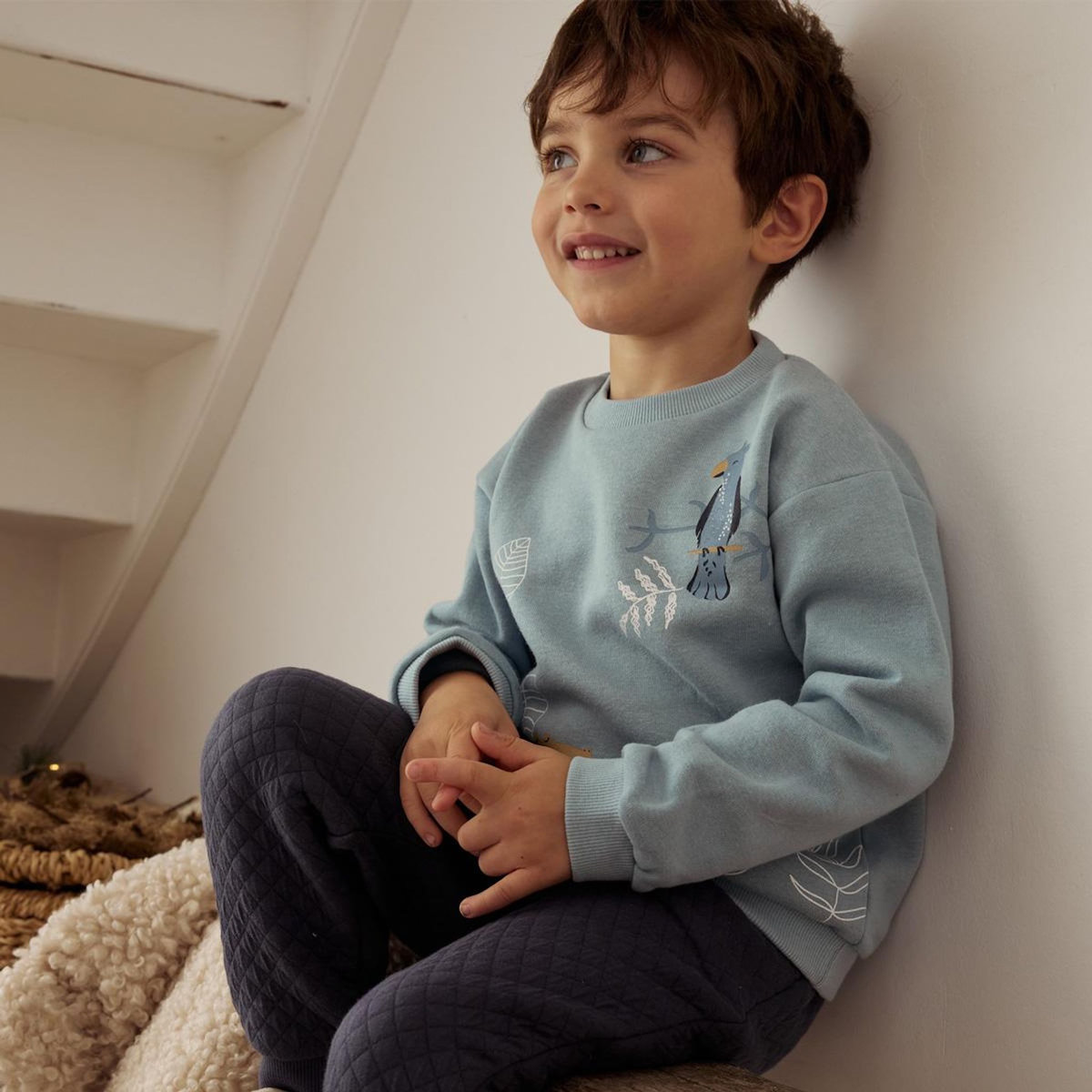 Petit Béguin Ensemble bébé sweat-shirt et pantalon en molleton Félintrépide