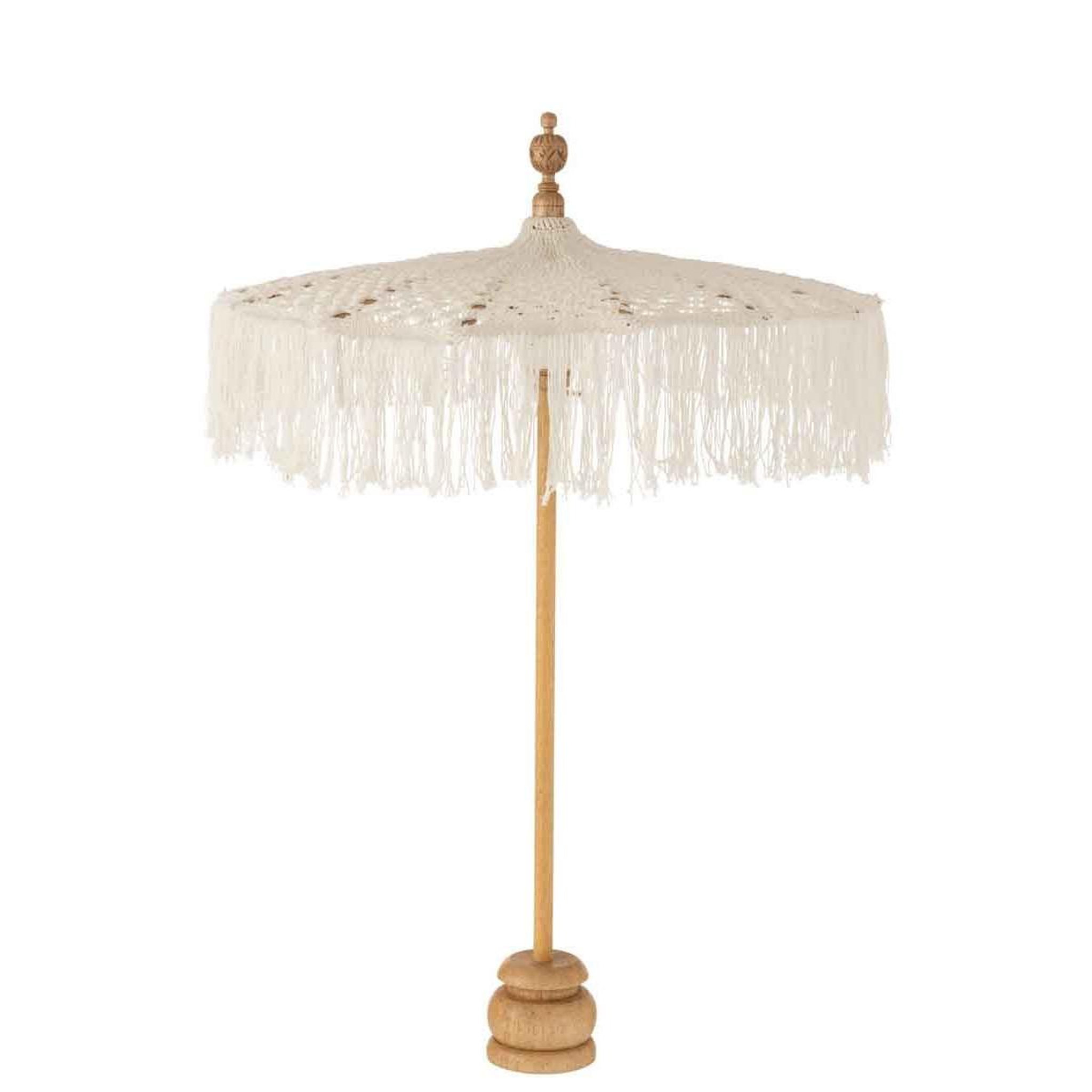 Voir la diapositive 1 : J-LINE Parasol déco sur pied  macramé  95cm blanc