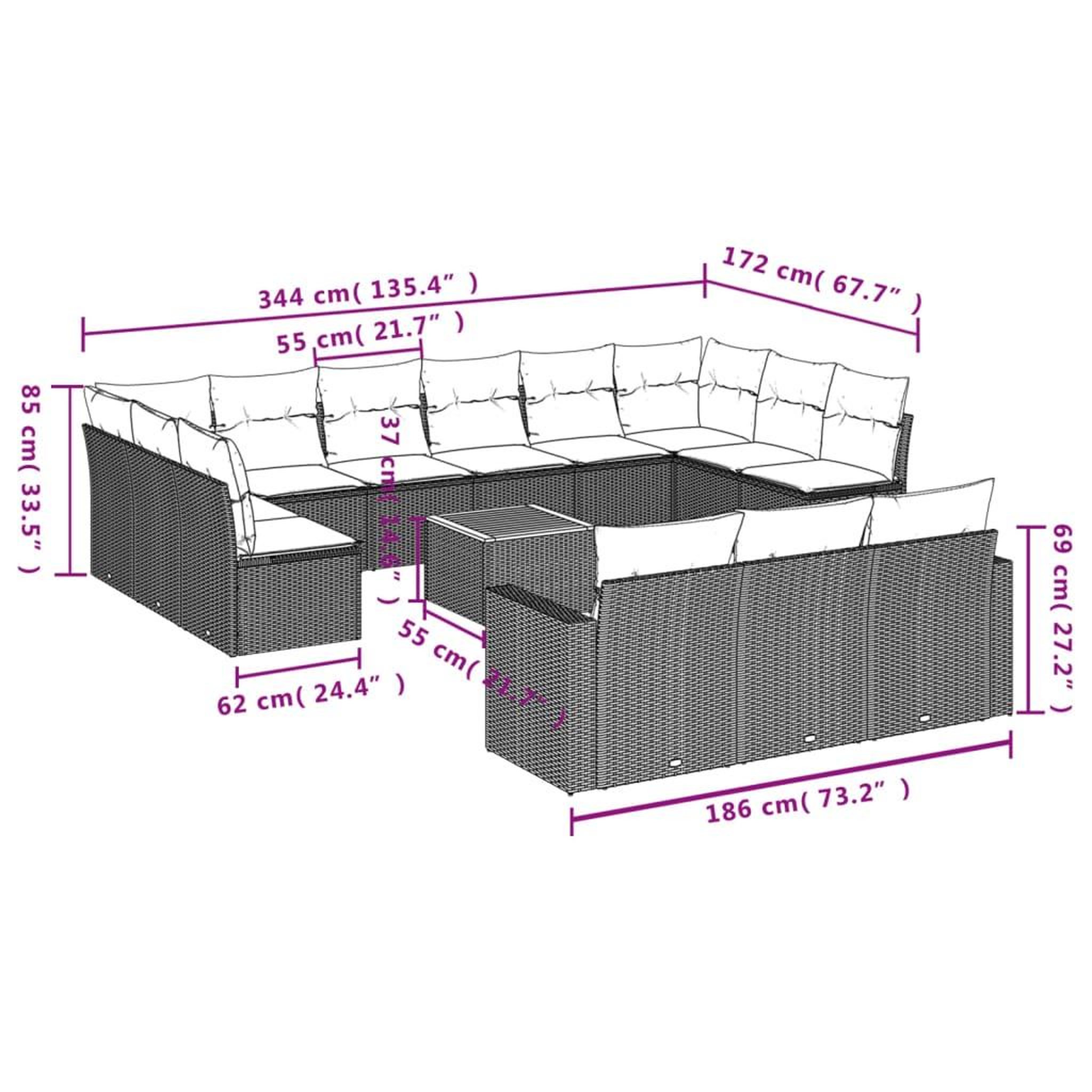 Voir la diapositive 6 : VIDAXL Salon de jardin avec coussins 14 pcs gris resine tressee