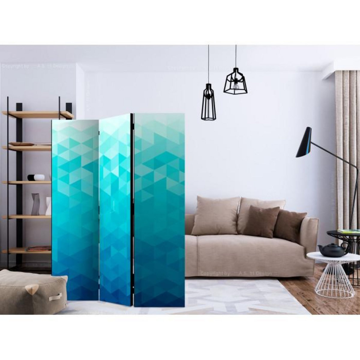 Paris Prix Paravent 3 Volets  Azure Pixel  135x172cm