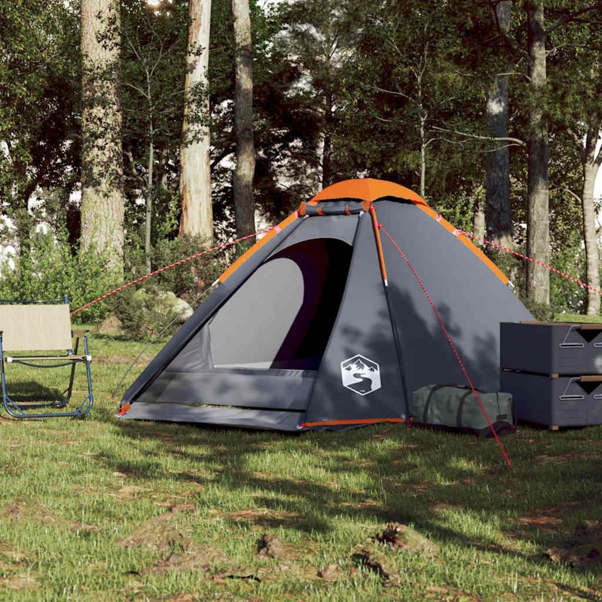 VIDAXL Tente de camping a dome 4 personnes gris et orange impermeable