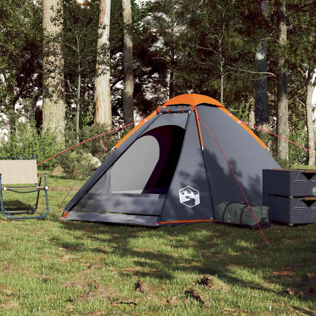 VIDAXL Tente de camping a dome 4 personnes gris et orange impermeable