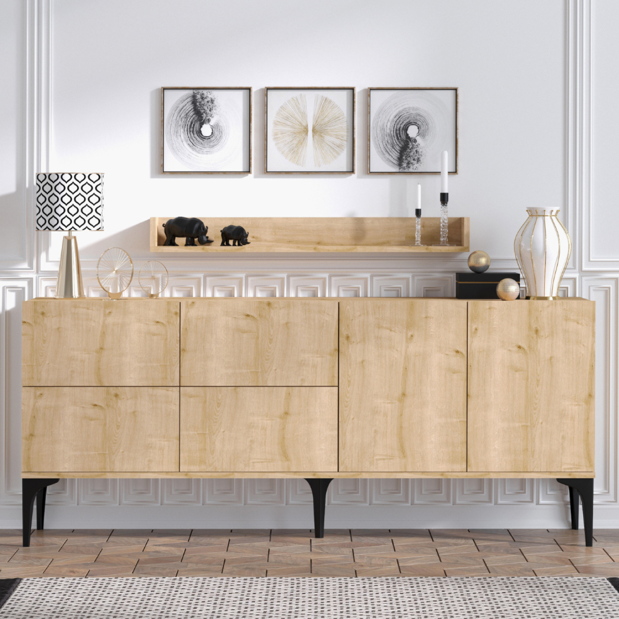 Voir la diapositive 4 : CONCEPT USINE Ensemble buffet et étagère murale assen