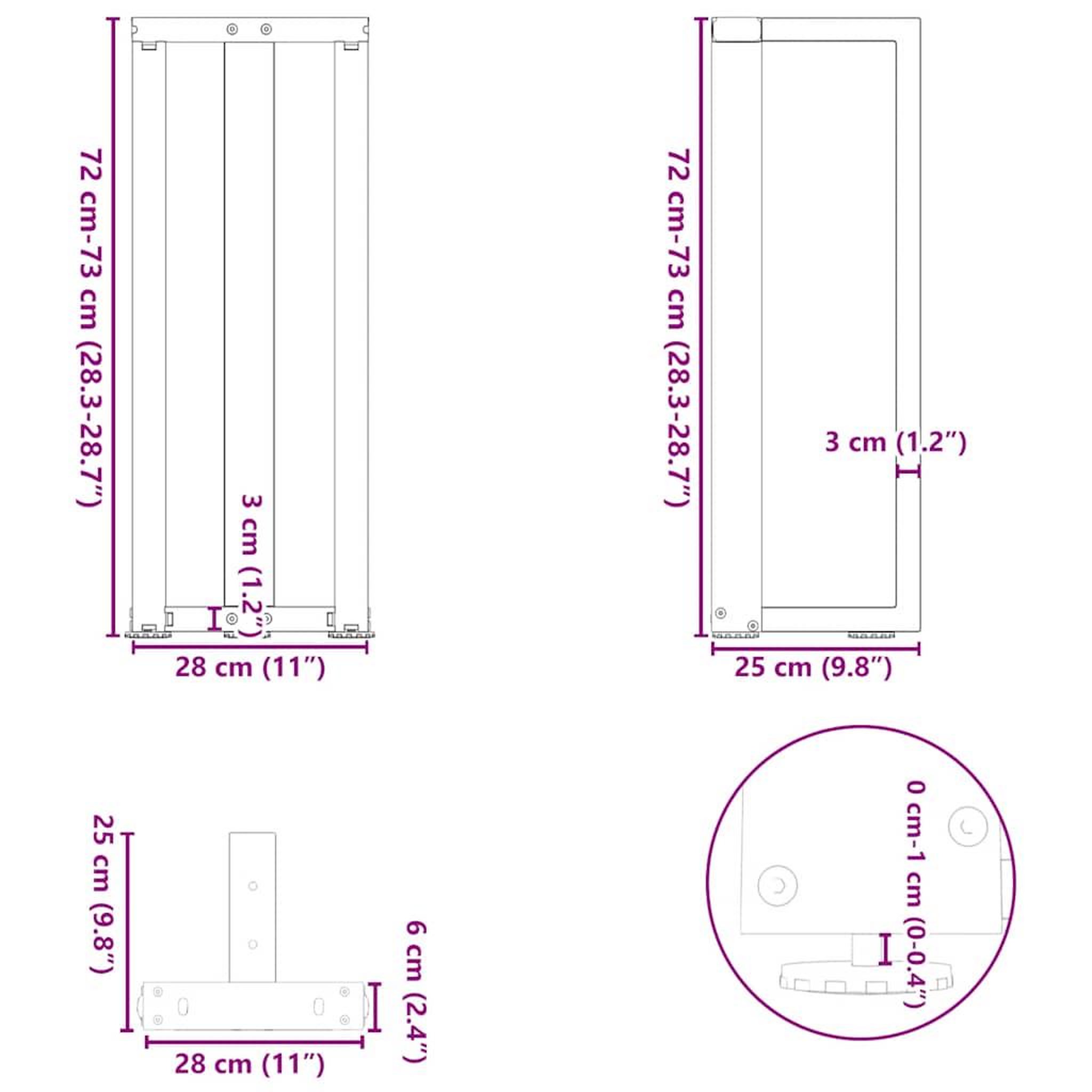 Voir la diapositive 6 : VIDAXL Pieds de table console forme de T 2 pcs blanc 25x28x(72-73) cm