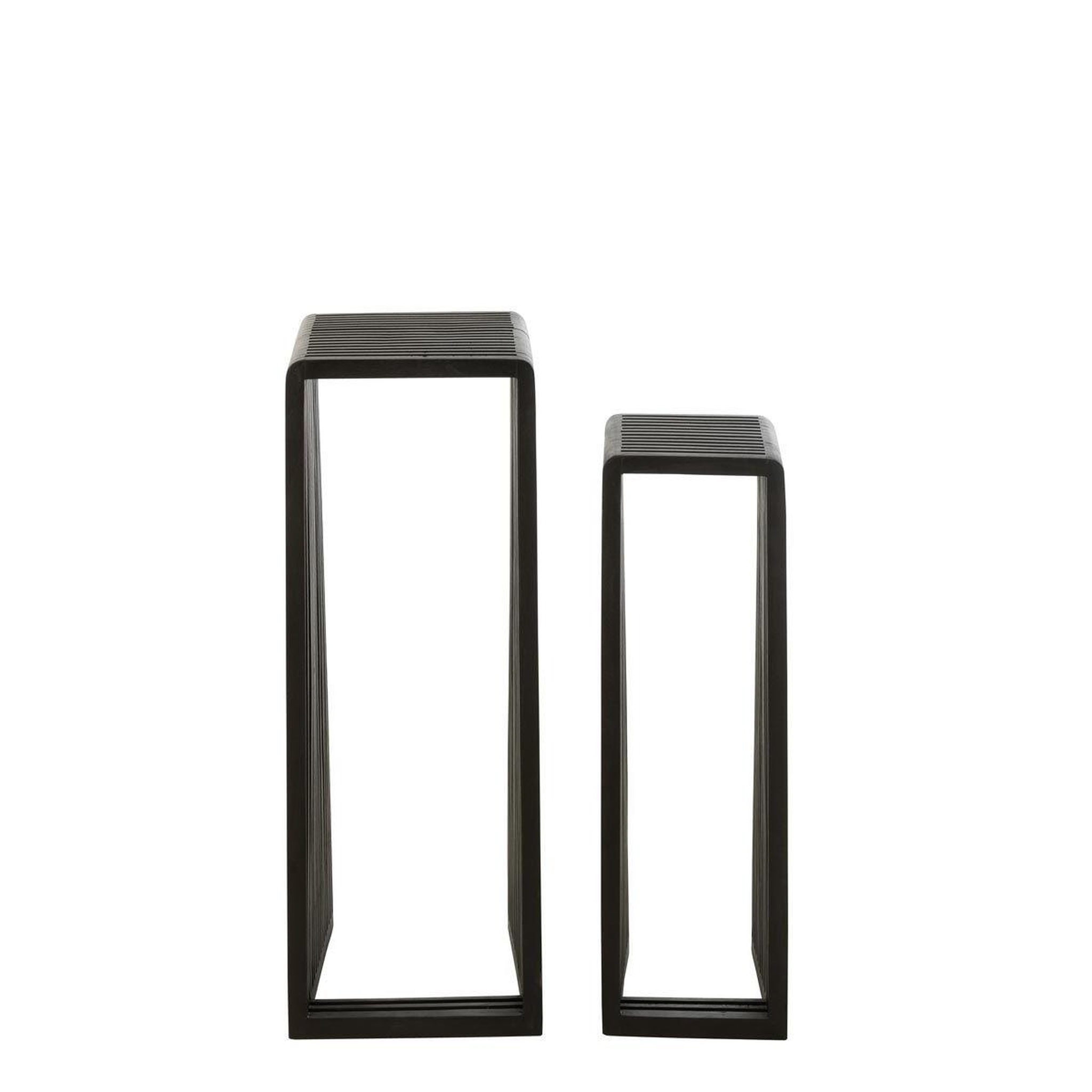 Voir la diapositive 2 : J-LINE Lot de 2 tables d'appoint en bois  teck  88cm noir