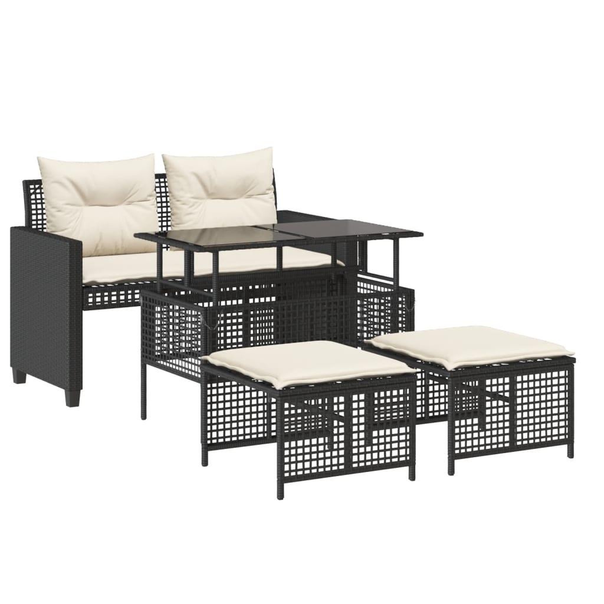 Voir la diapositive 2 : VIDAXL Salon de jardin avec coussins 4 pcs noir resine tressee verre