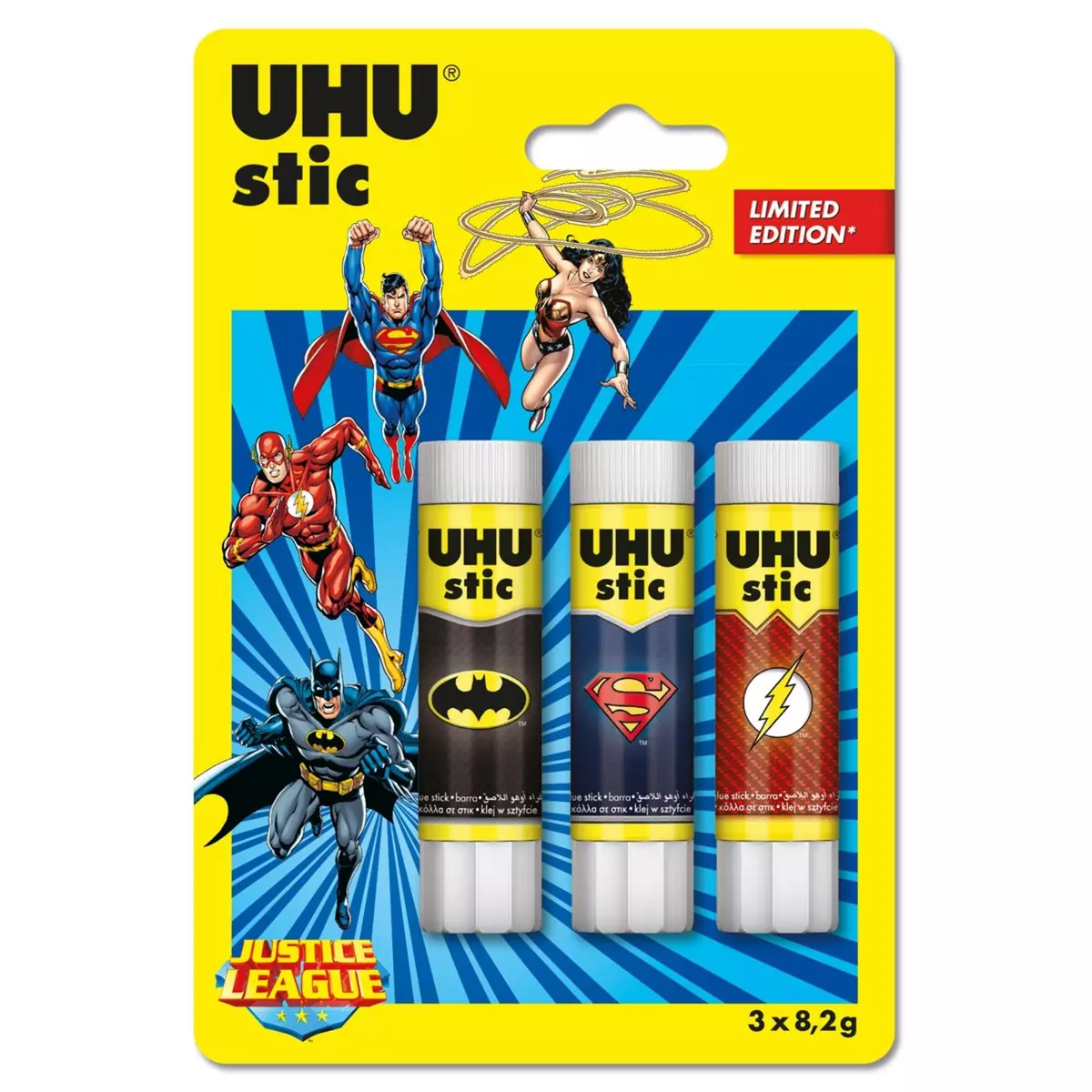 UHU Lot de 3 sticks de colle Justice League 8.20g 