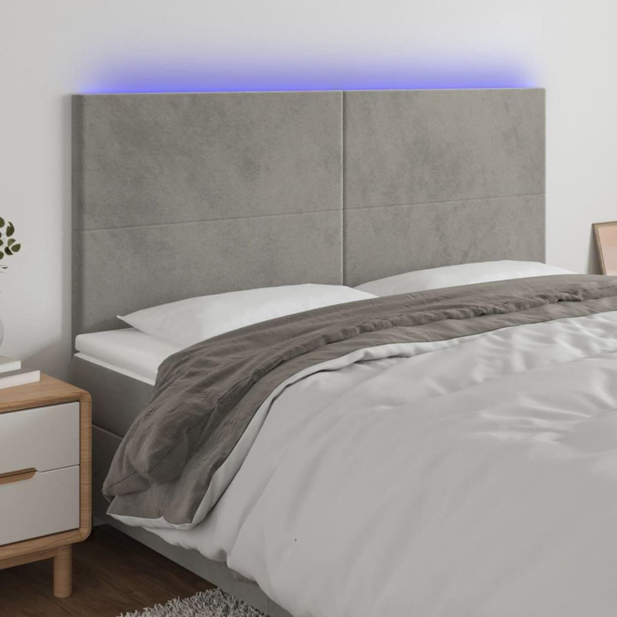 VIDAXL Tete de lit a LED Gris clair 160x5x118/128 cm Velours