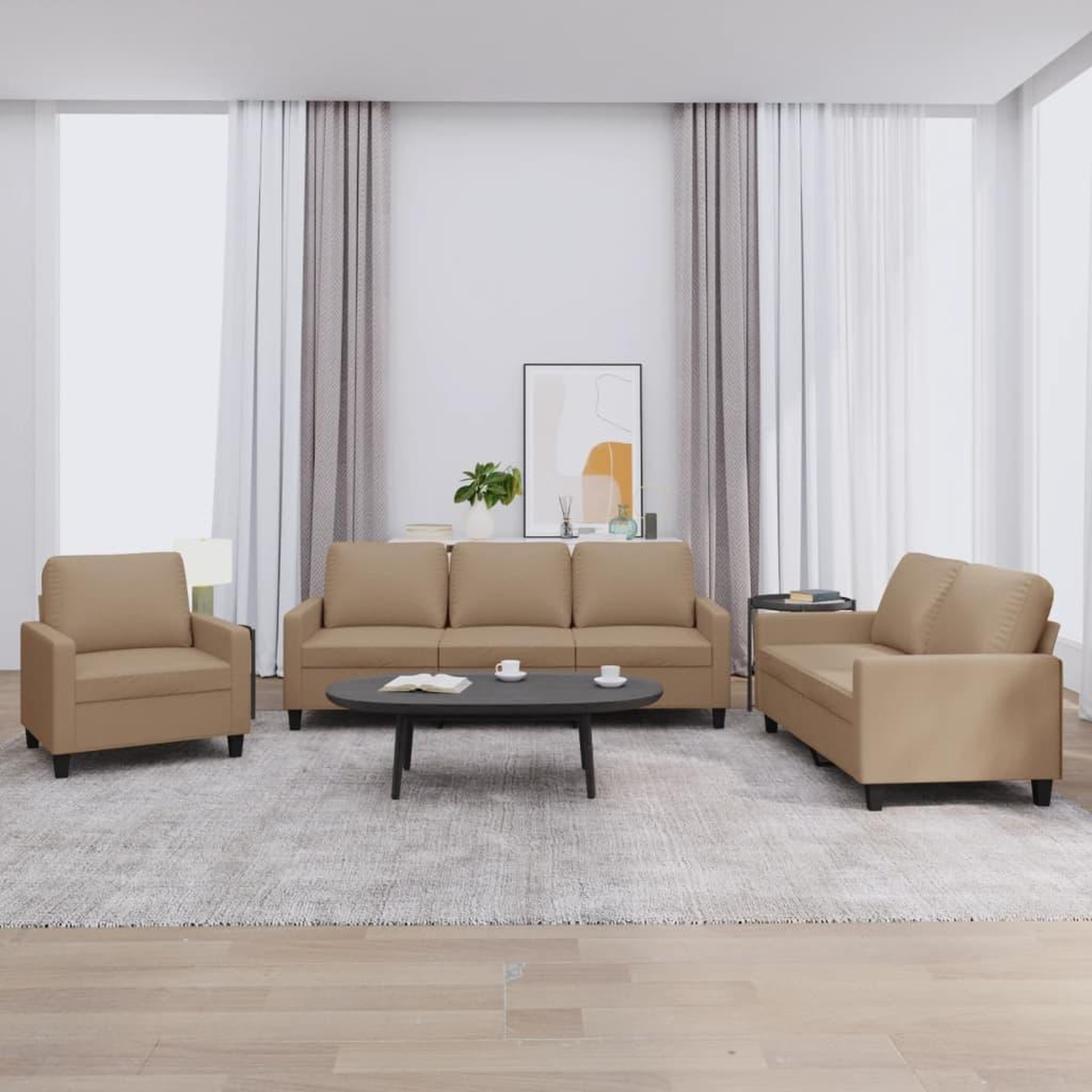 VIDAXL Ensemble de canapes 3 pcs avec coussins Cappuccino Similicuir