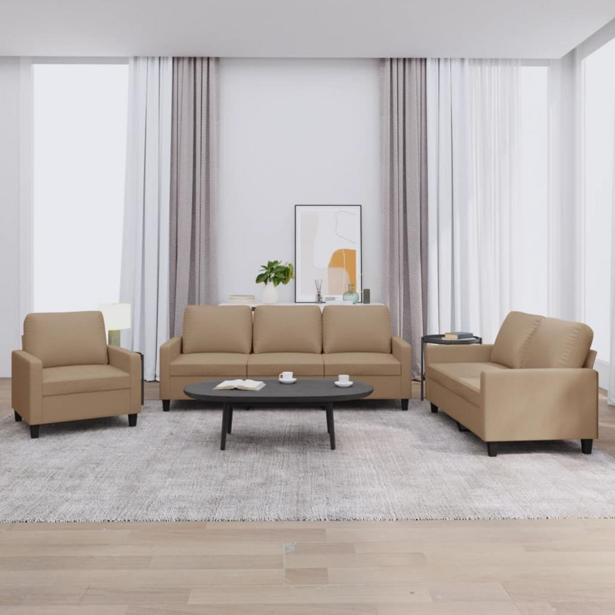 VIDAXL Ensemble de canapes 3 pcs avec coussins Cappuccino Similicuir