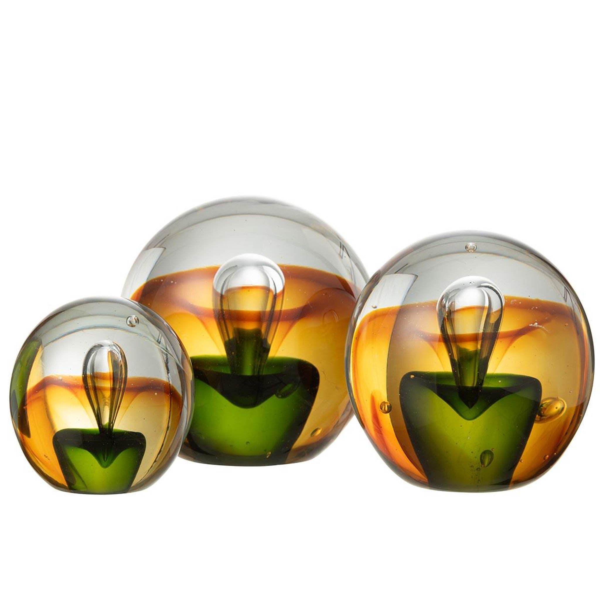 Voir la diapositive 2 : J-LINE Presse-papier en verre  goutte  12cm ambre & vert