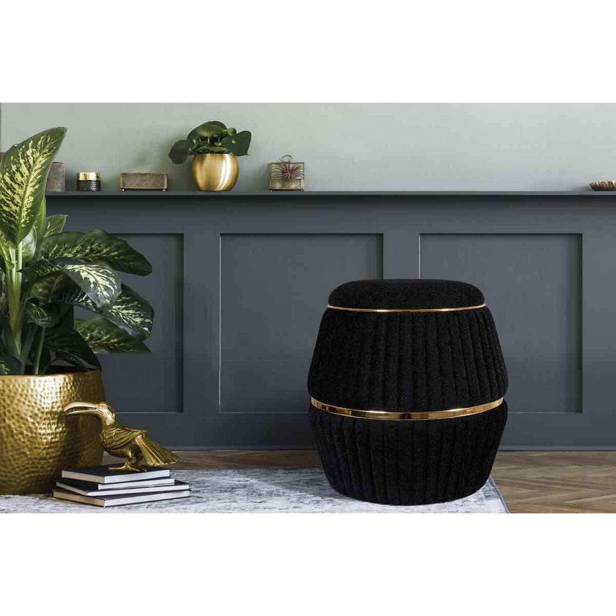 Voir la diapositive 5 : Paris Prix Pouf matelassé design  doric  53cm noir & or