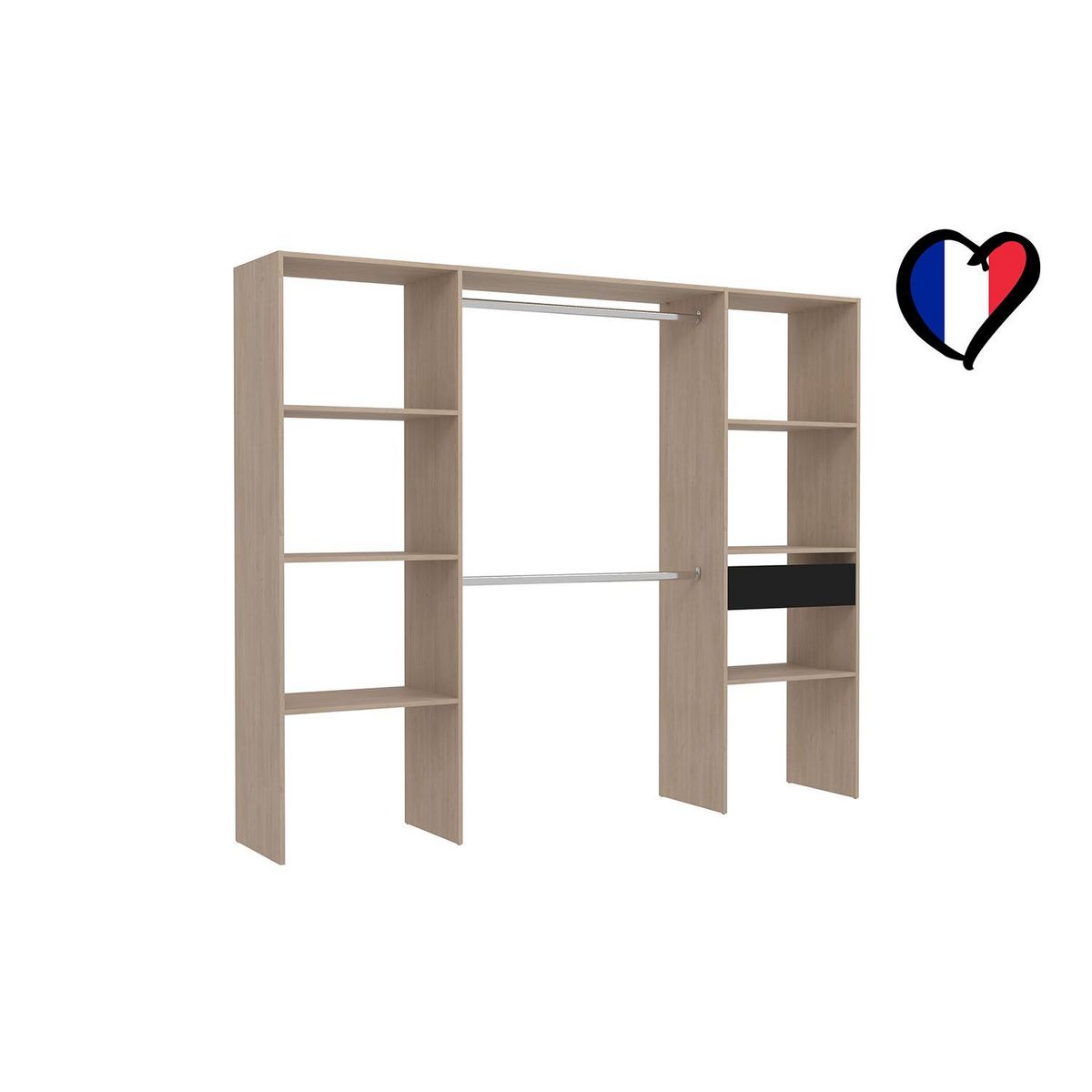 CONCEPT USINE Dressing bois avec 6 étagères, 1 tiroir et 2 penderies : 220 x 40 x 180 cm ELYSEE