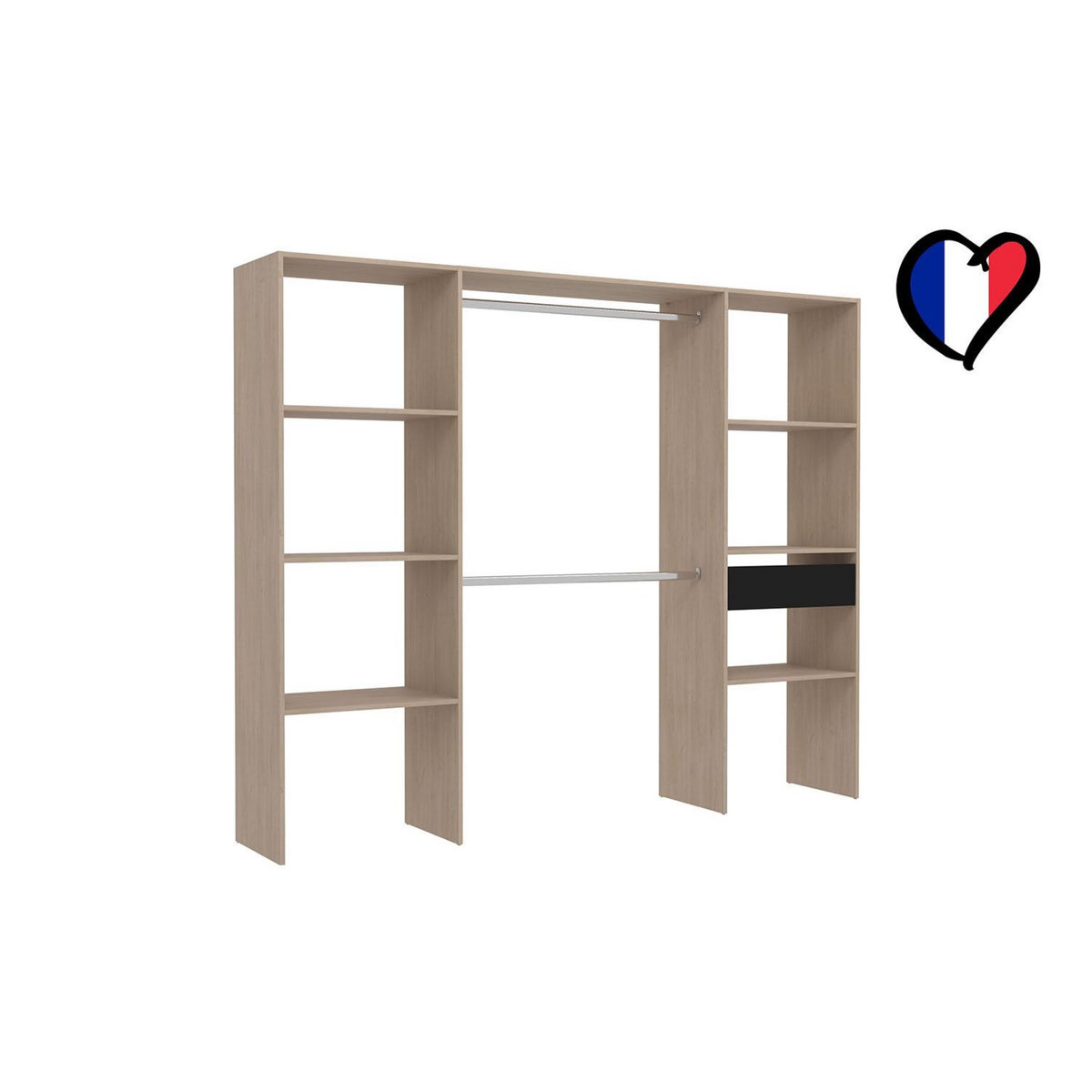 CONCEPT USINE Dressing bois avec 6 étagères, 1 tiroir et 2 penderies : 220 x 40 x 180 cm ELYSEE