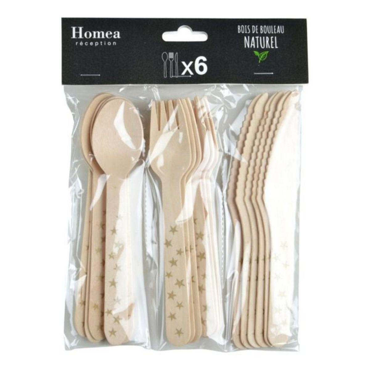 Paris Prix Lot de 18 Couverts Jetables  Étoiles  Naturel & Or