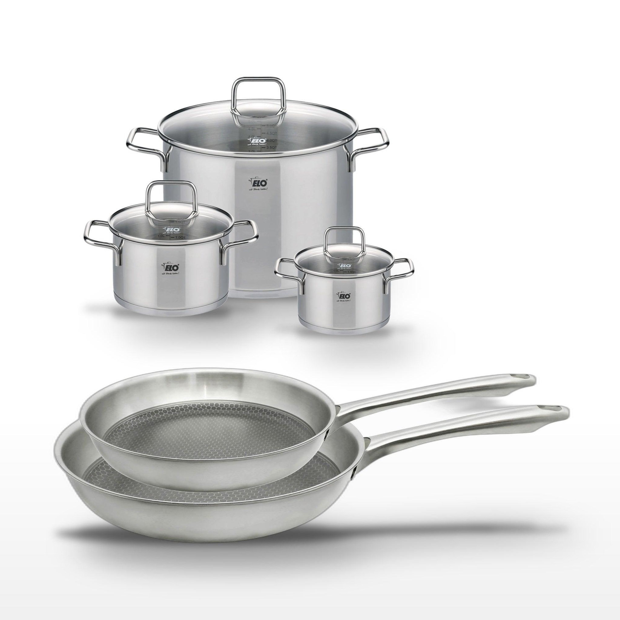 ELO Lot de 2 poêles 24/28 cm et 3 faitouts 16/20/26 cm elo relief passion