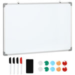 HOMCOM Tableau blanc aimanté magnétique dim. 90L x 60H cm nombreux accessoires inclus cadre aluminium