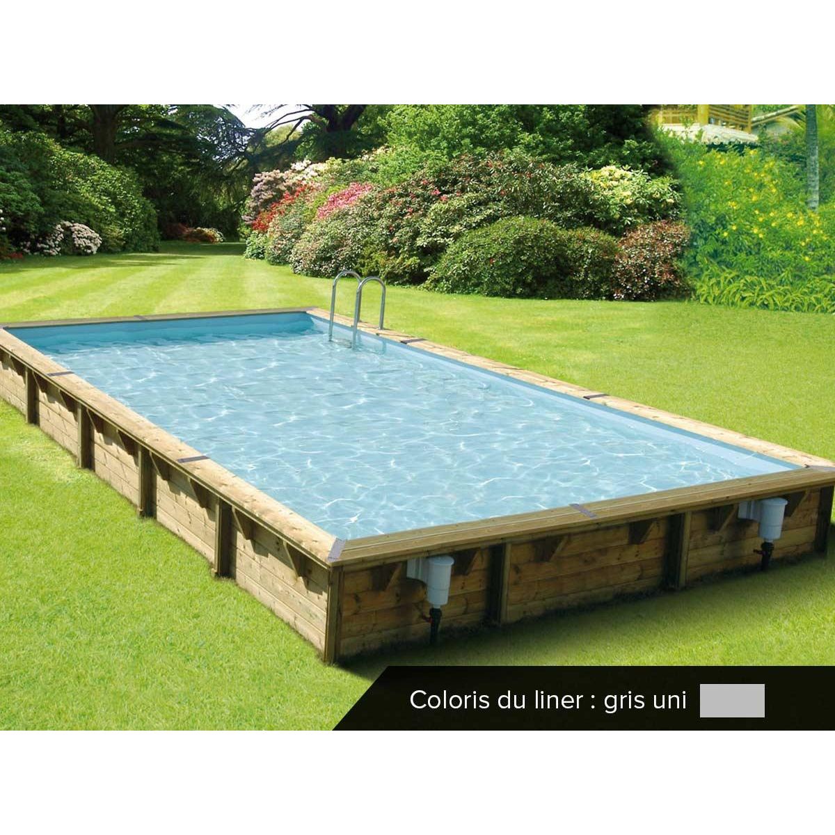 Ubbink Piscine bois Linéa 8,00 x 5,00 x 1,40 m - Liner gris - Ubbink