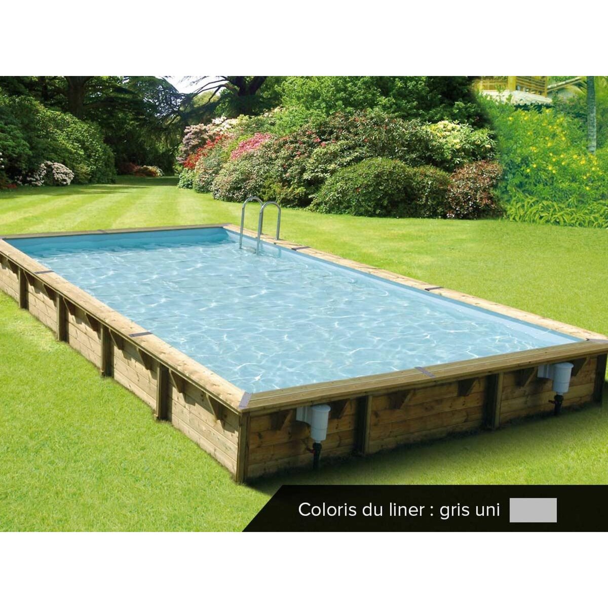 Ubbink Piscine bois Linéa 8,00 x 5,00 x 1,40 m - Liner gris - Ubbink