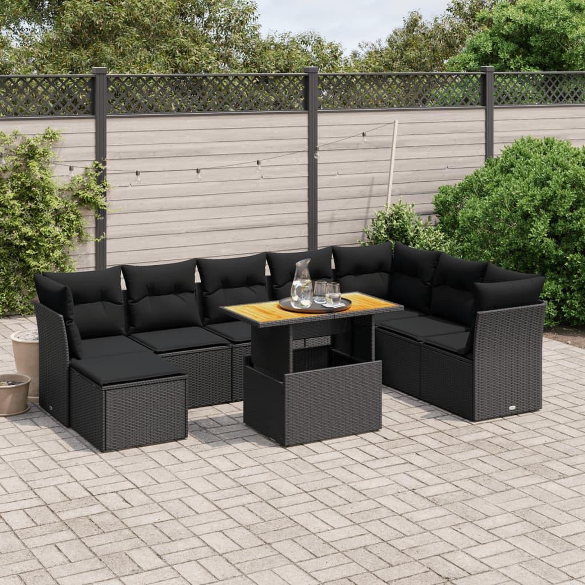 VIDAXL Salon de jardin 9 pcs avec coussins noir resine tressee