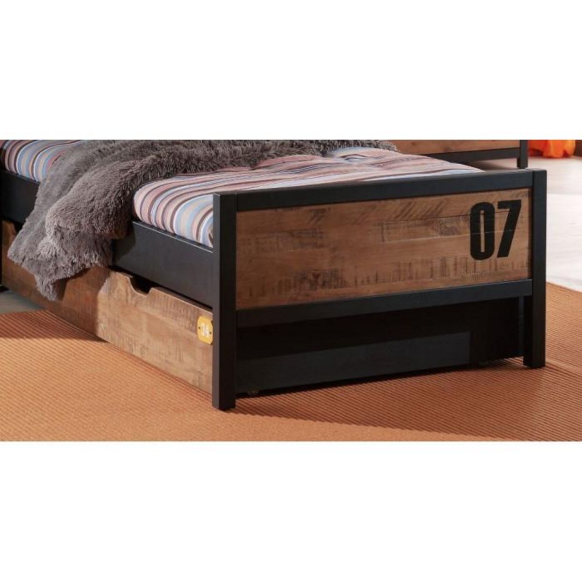 Paris Prix Pack - Lit Enfant, Chevet, Tiroir & Armoire  Alex I  Marron & Noir