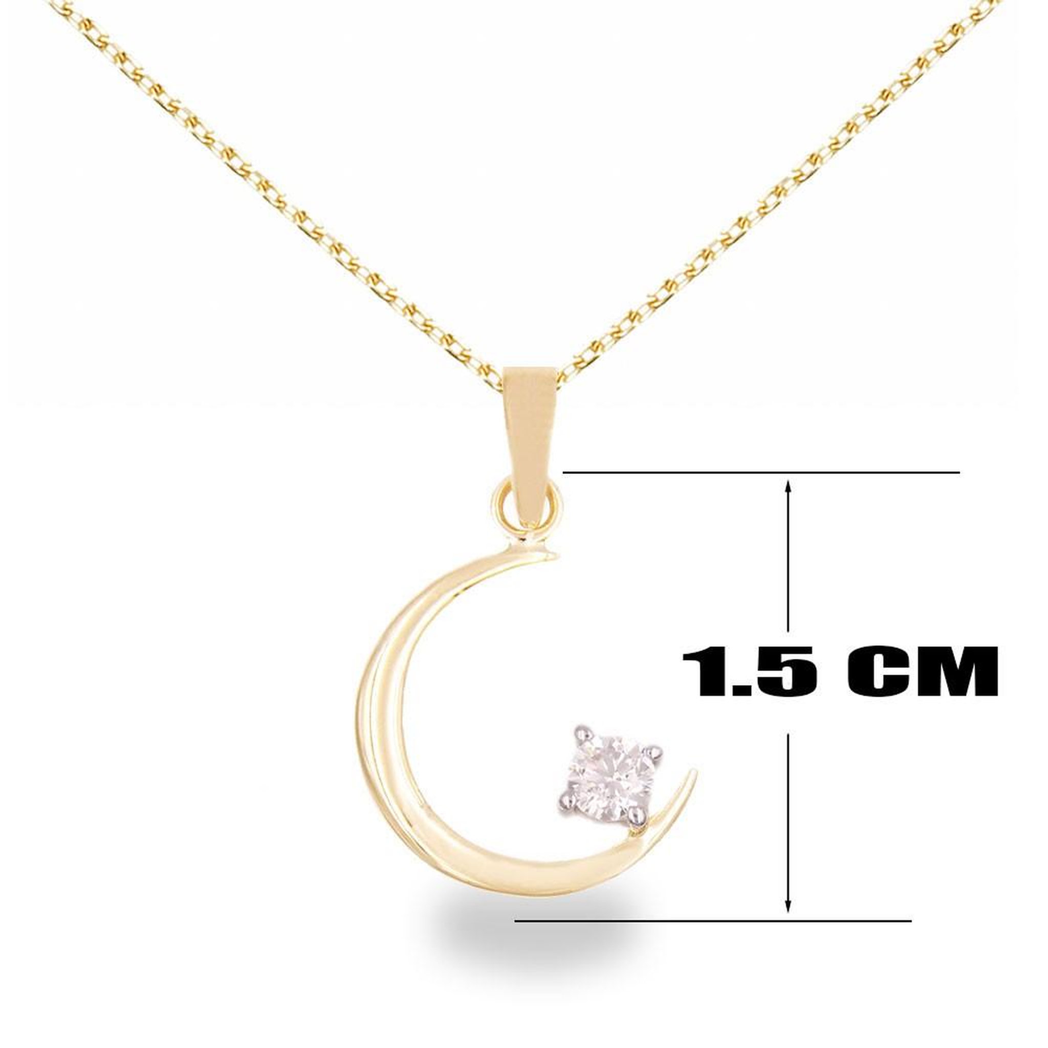 Voir la diapositive 2 : L'ATELIER D'AZUR Collier - Pendentif Or Jaune et Zirconiums - Croissant de Lune - Chaine Dorée