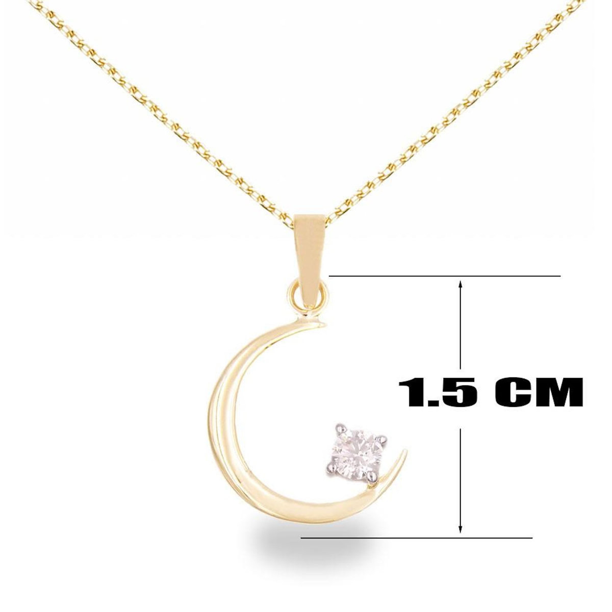 L'ATELIER D'AZUR Collier - Pendentif Or Jaune et Zirconiums - Croissant de Lune - Chaine Dorée