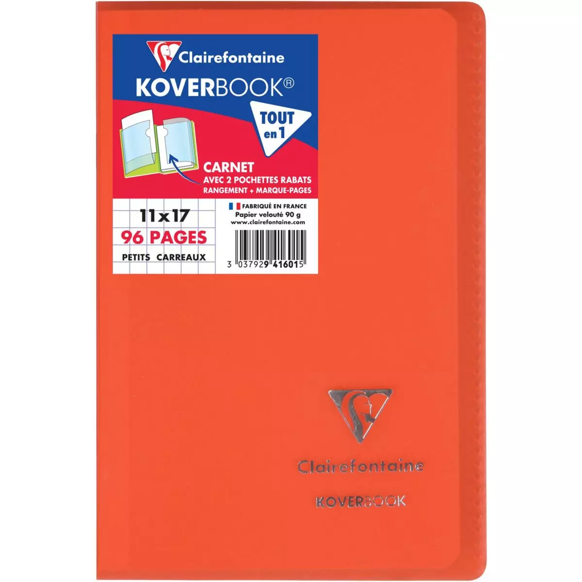 CLAIREFONTAINE Carnet piqûre petits carreaux Kover Book 110x170 96 pages Clairefontaine - Rouge