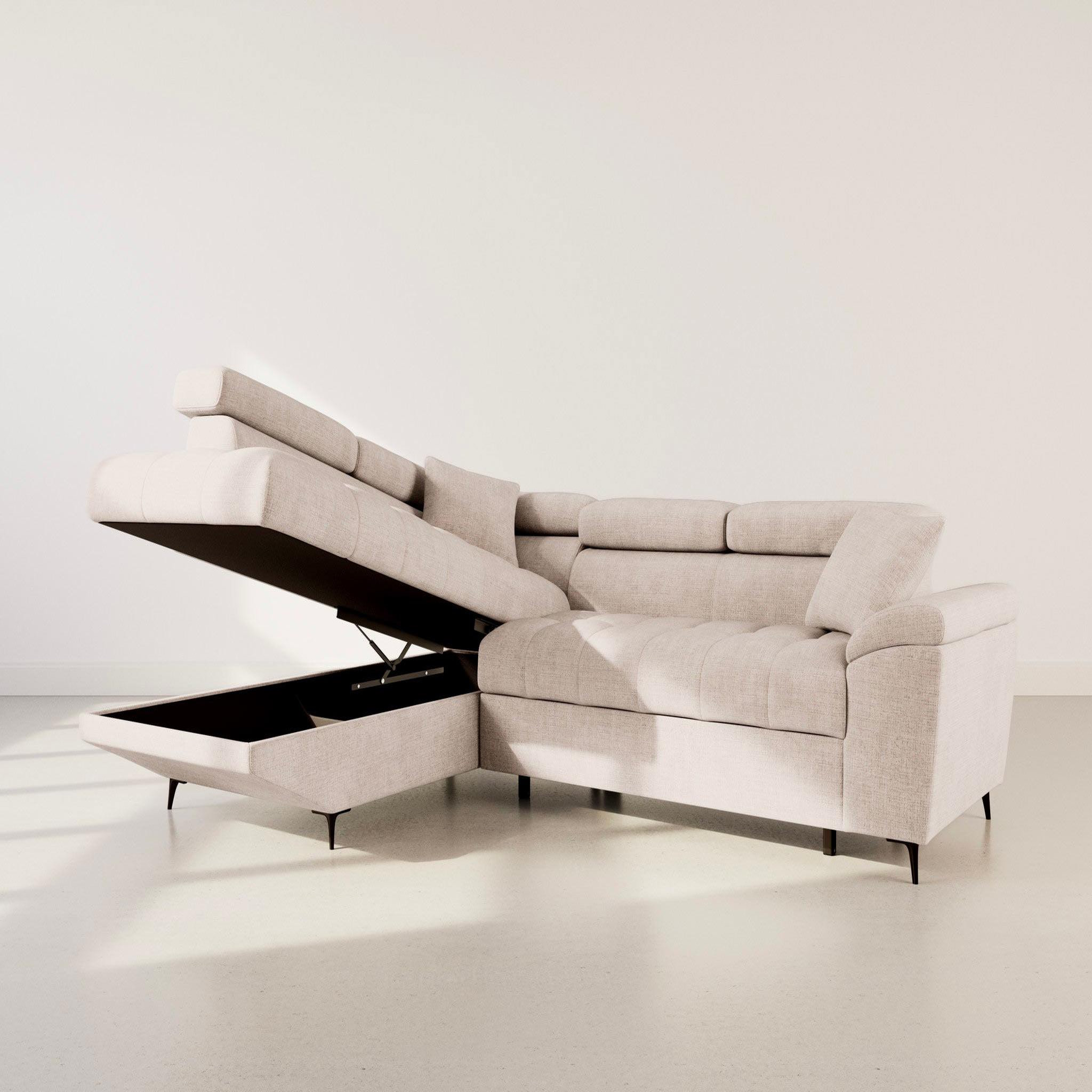 Voir la diapositive 5 : BEST MOBILIER Camille - canapé d'angle gauche 5 places convertible avec têtières et coffre en velours texturé