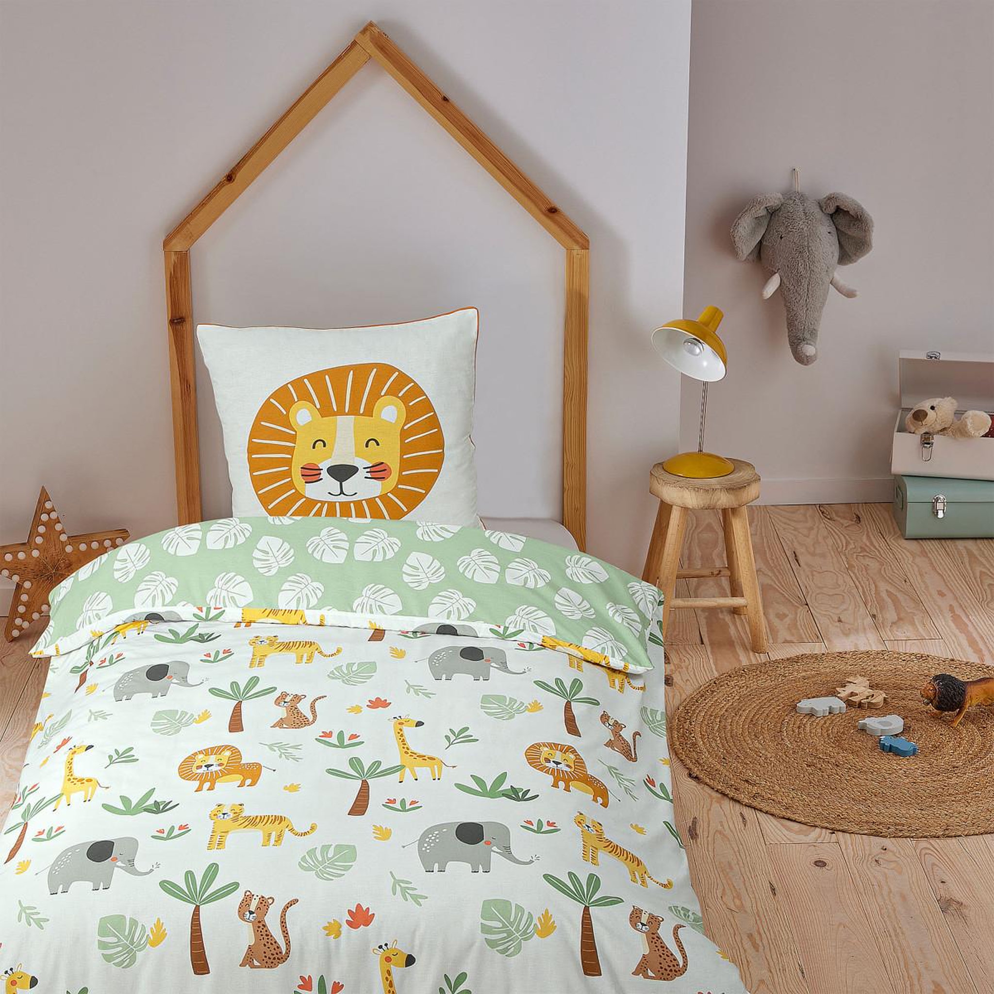 FUTURE HOME Parure de lit enfant lion jungle réversible 140x200cm