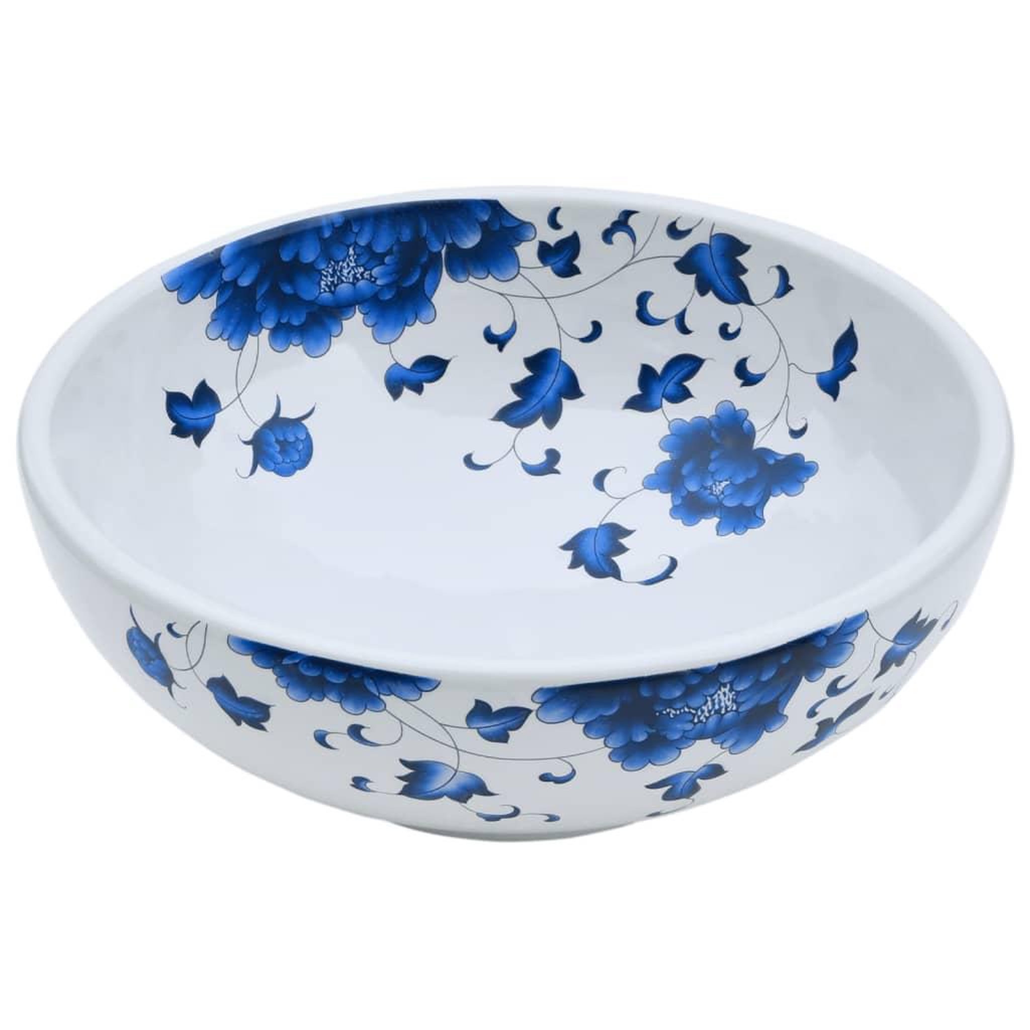 Voir la diapositive 3 : VIDAXL Vasque a poser blanc et bleu rond Φ41x14 cm ceramique