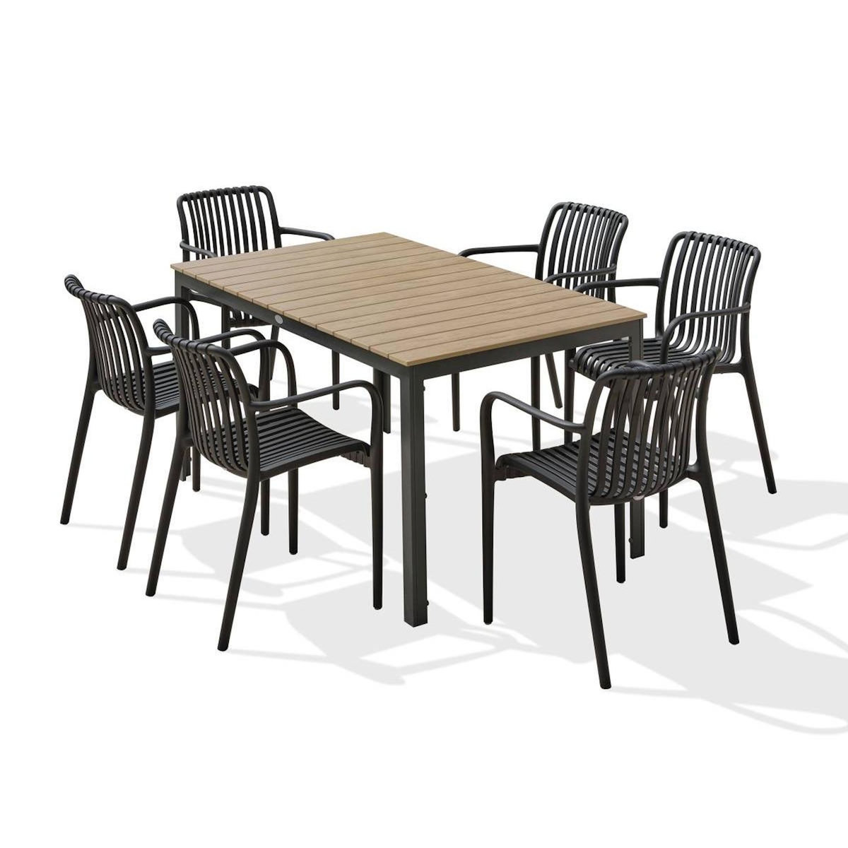 Paris Prix Ensemble Table de Jardin & 6 Fauteuils  Boston & Tiago  150cm Gris Anthracite